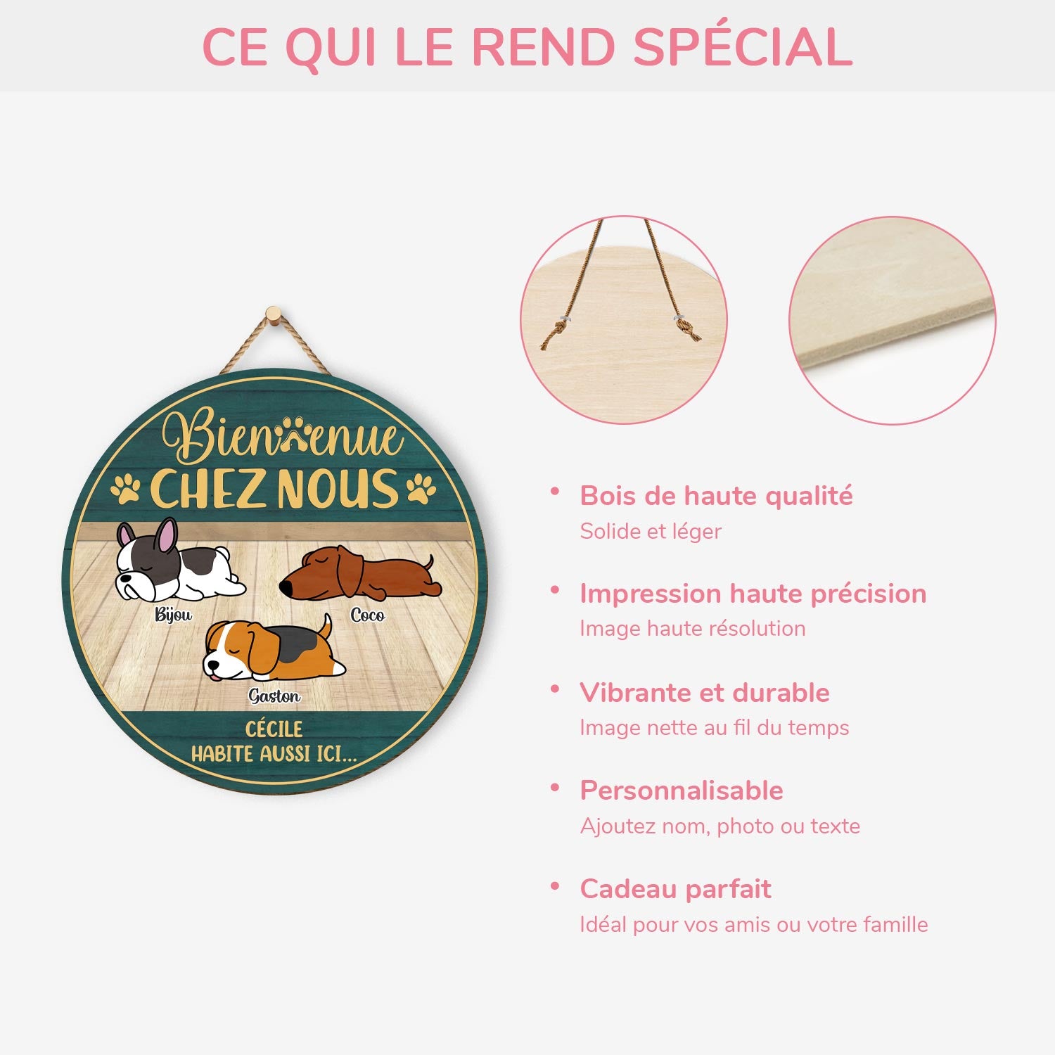 5115QFR4 plaque en bois personnalisee avec chien a suspendre bienvenue chez nous 5115q6yac