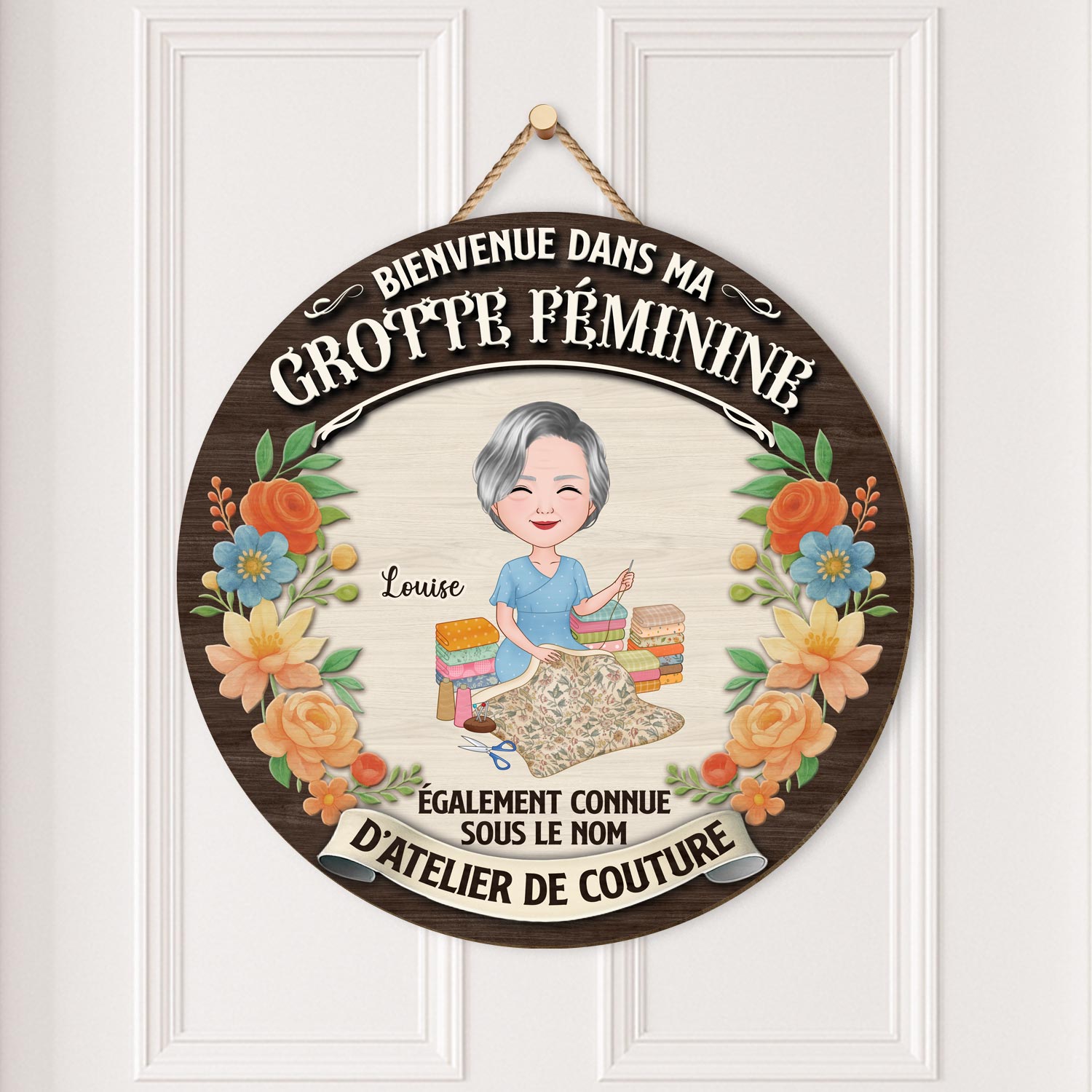 5120QFR2 plaque en bois personnalisee a suspendre mon atelier de couture 5120q
