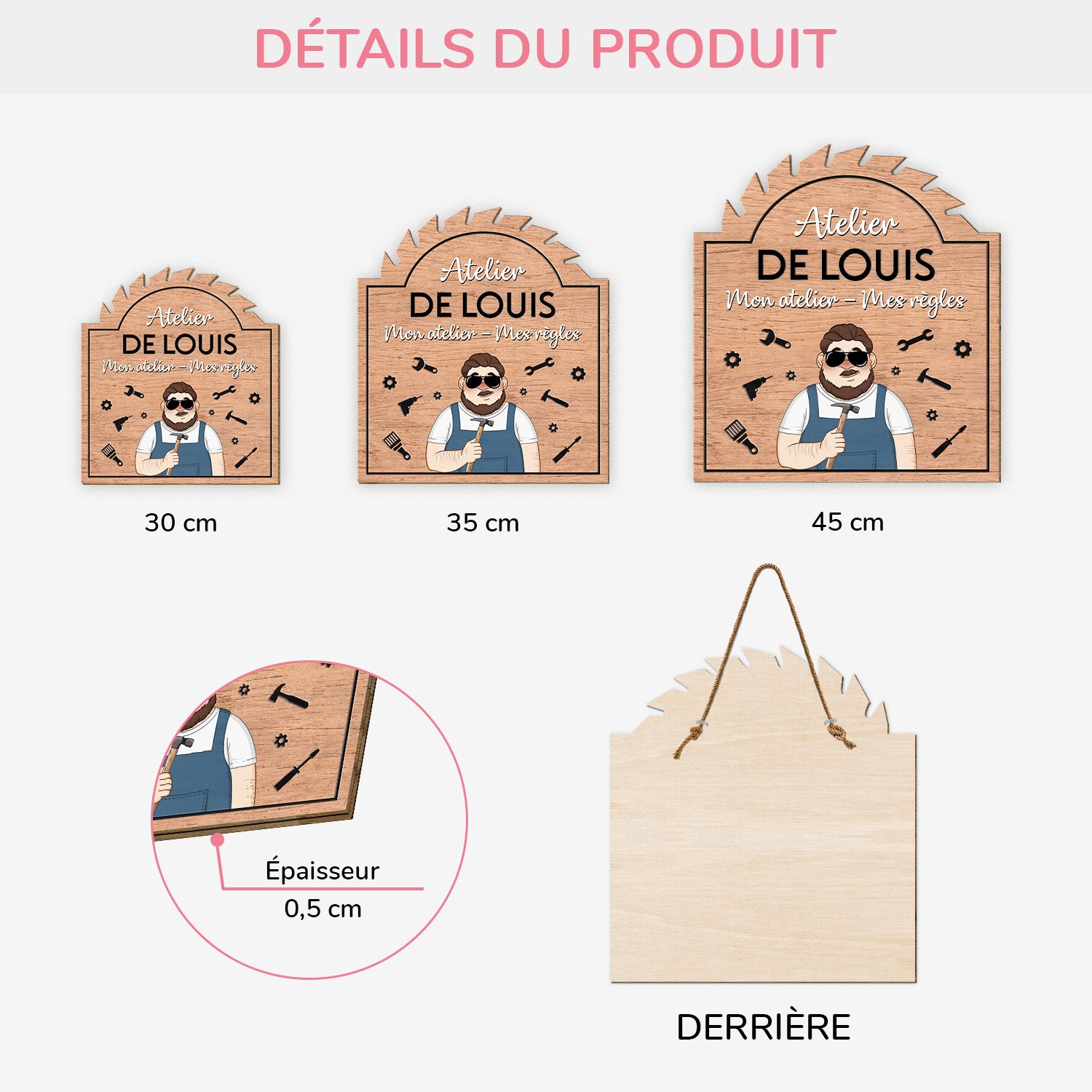 5129QFR3 plaque en bois personnalisee a suspendre atelier de papa 5129qtmtb