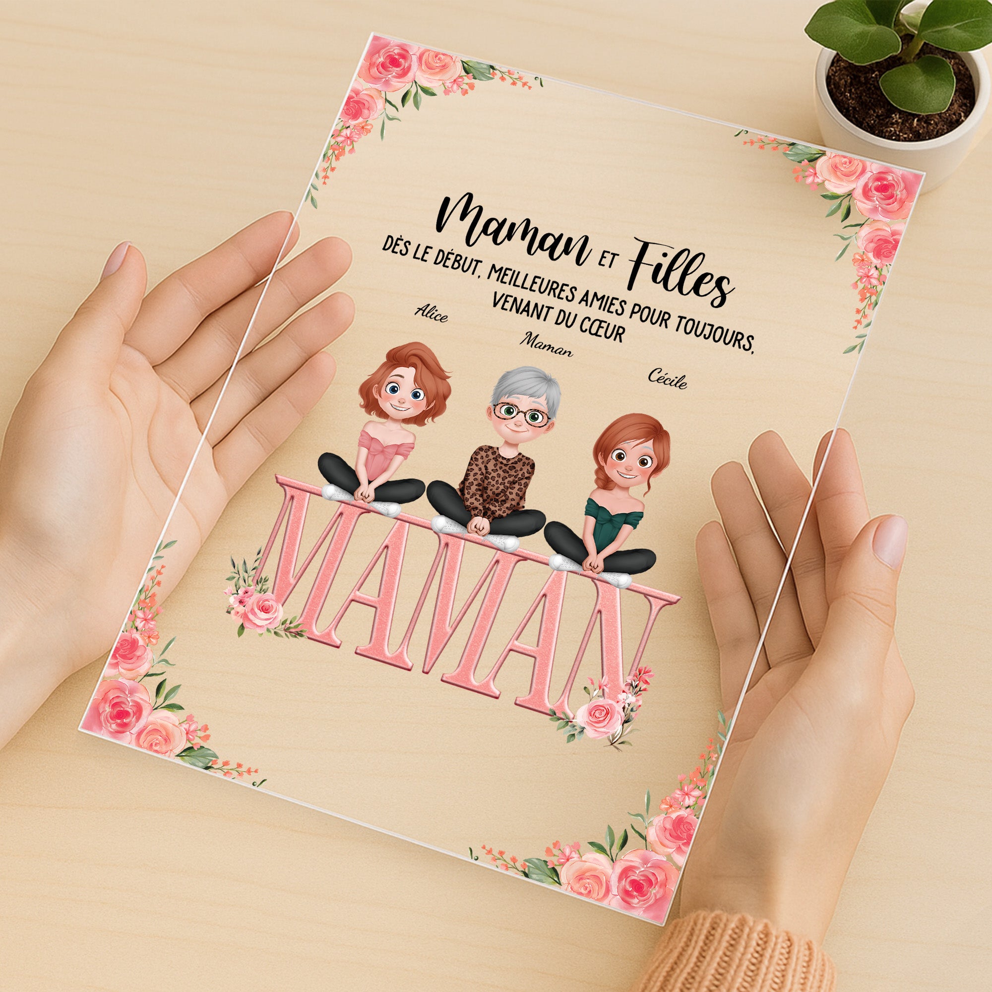 5140RFR3 plaque en acrylique personnalisee maman et filles 5140rkmma