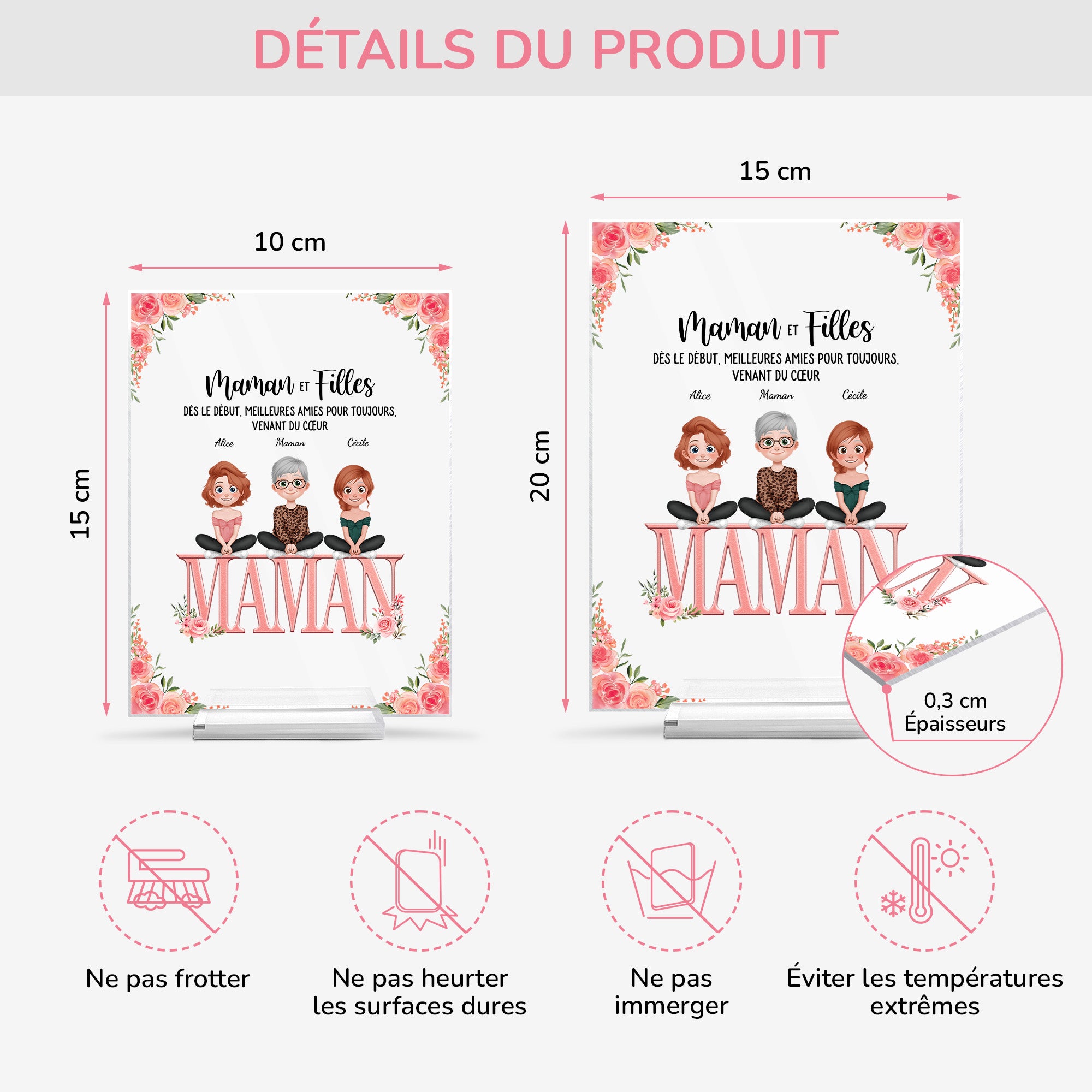 5140RFR4 plaque en acrylique personnalisee maman et filles 5140rkmma