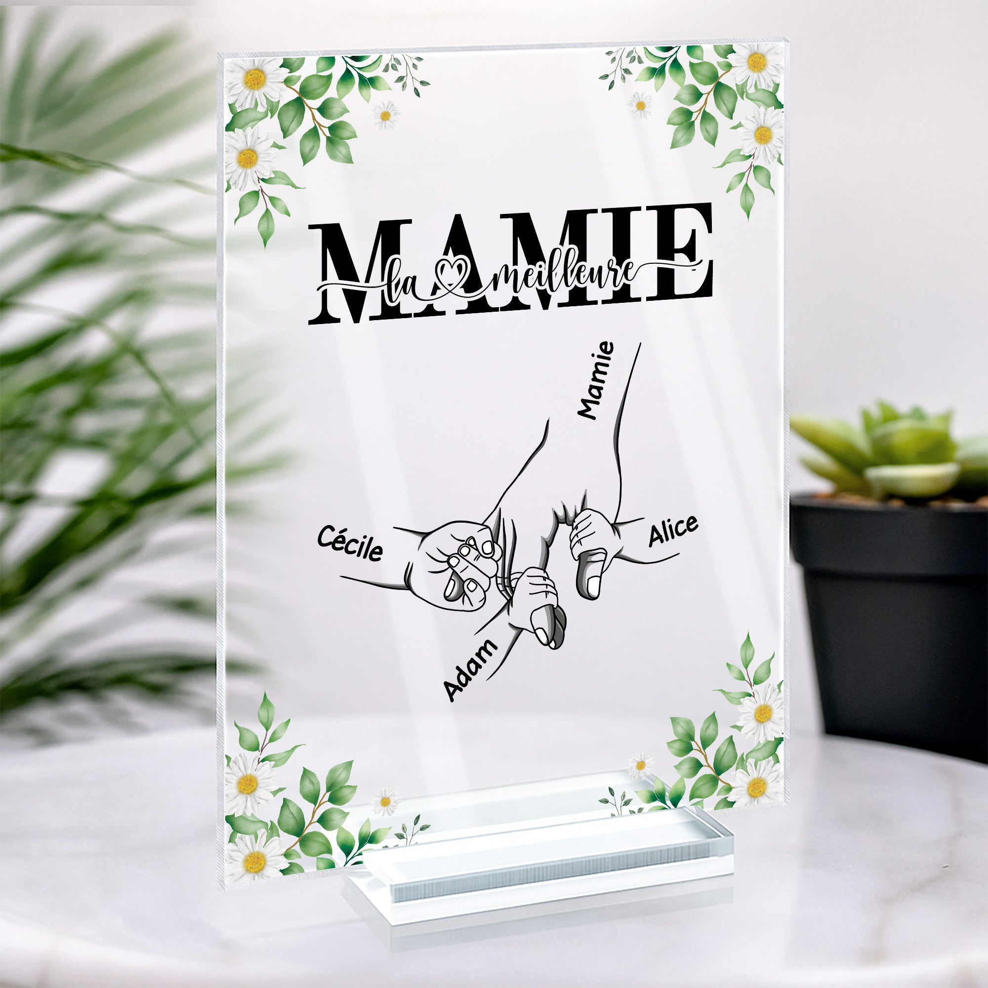5141RFR2 plaque en acrylique personnalisee photo la meilleure maman mains et fleurs 5141rk6ma