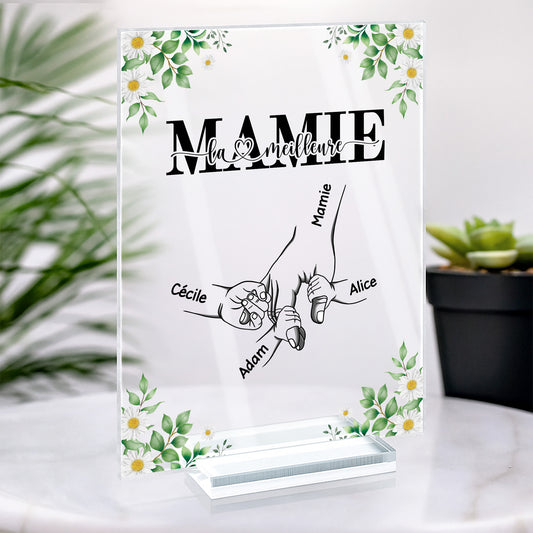5141RFR2 plaque en acrylique personnalisee photo la meilleure maman mains et fleurs 5141rk6ma