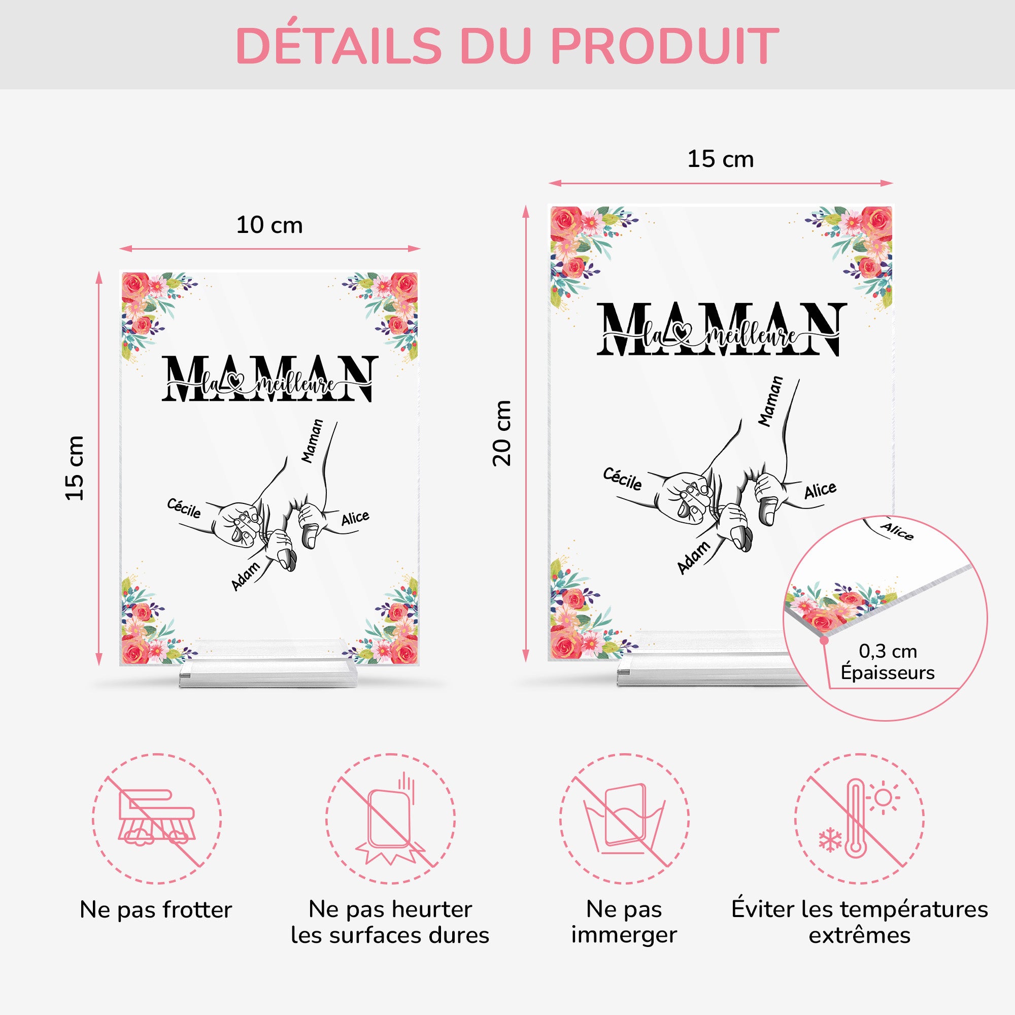 5141RFR4 plaque en acrylique personnalisee photo la meilleure maman mains et fleurs 5141rk6ma
