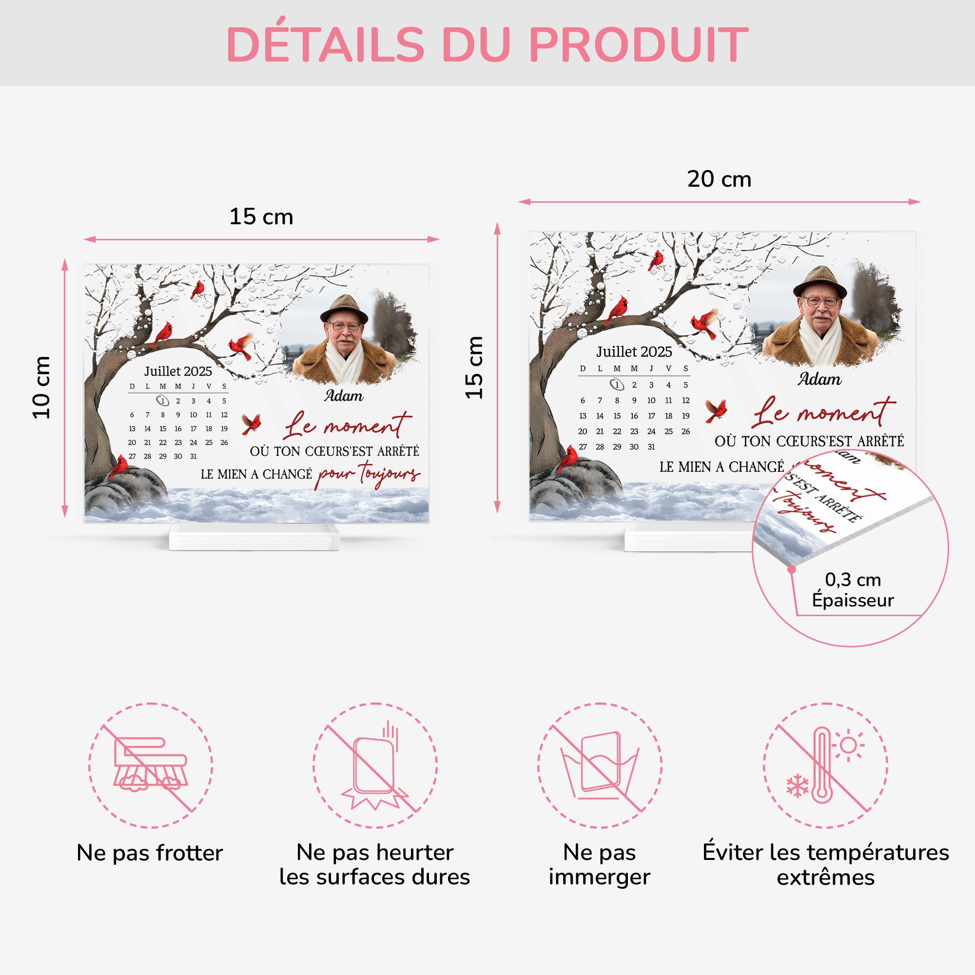 5142RFR4 plaque en acrylique personnalisee photo le moment ou ton coeur sest arrete 5142r86tb