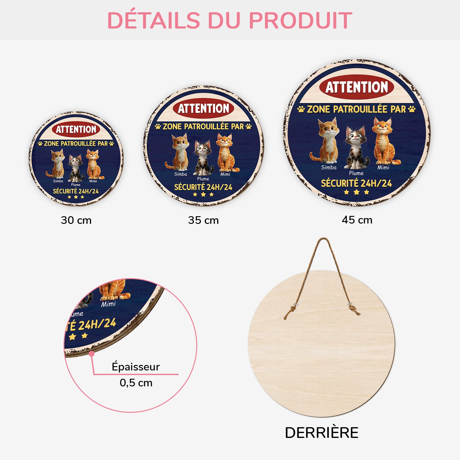 Plaque Personnalisable "Zone Patrouillée Avec Chat" - Aluminium A4 (30x20 Cm) - Déco Murale Humoristique Pour Amoureux Des Chats
