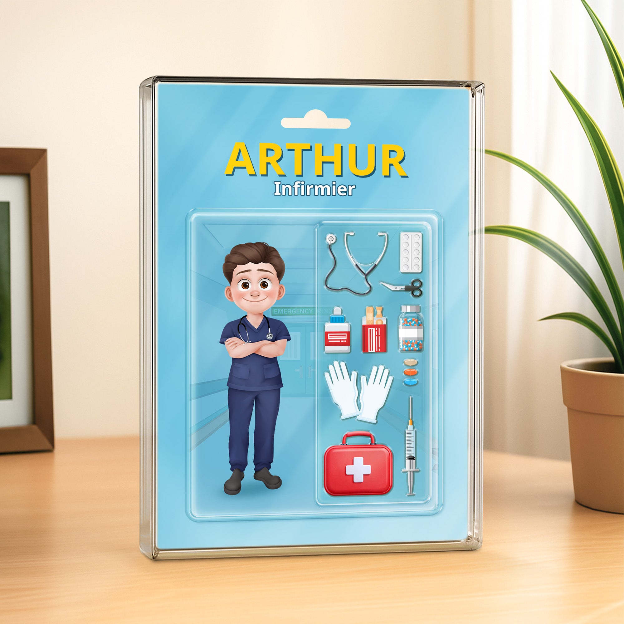 5161RFR2 plaque en acrylique personnalisee avec prenom infirmiere design cartoon 5161r3hmn