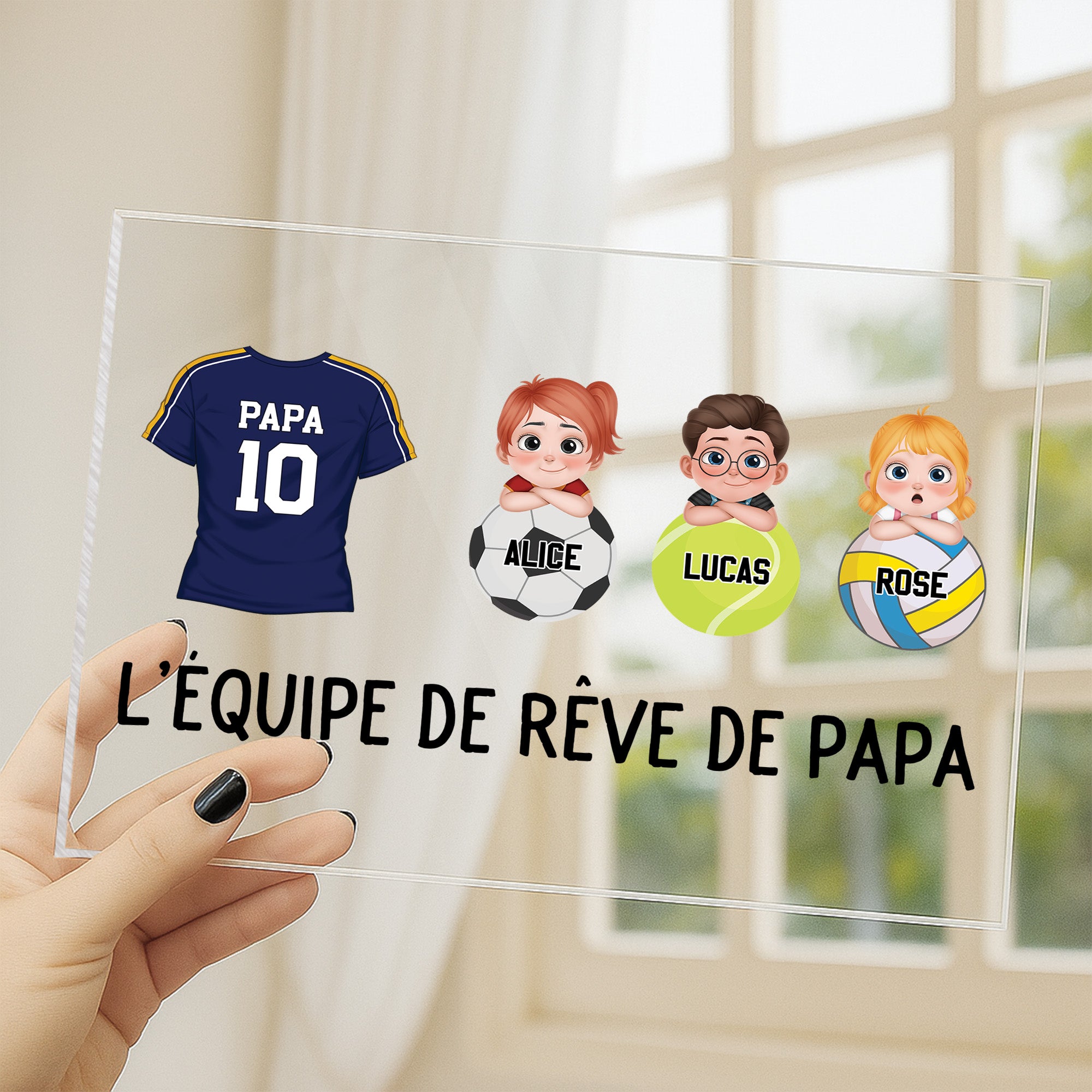 5166RFR3 plaque en acrylique personnalisee l_equipe de reve de papa sportif 5166rtymb