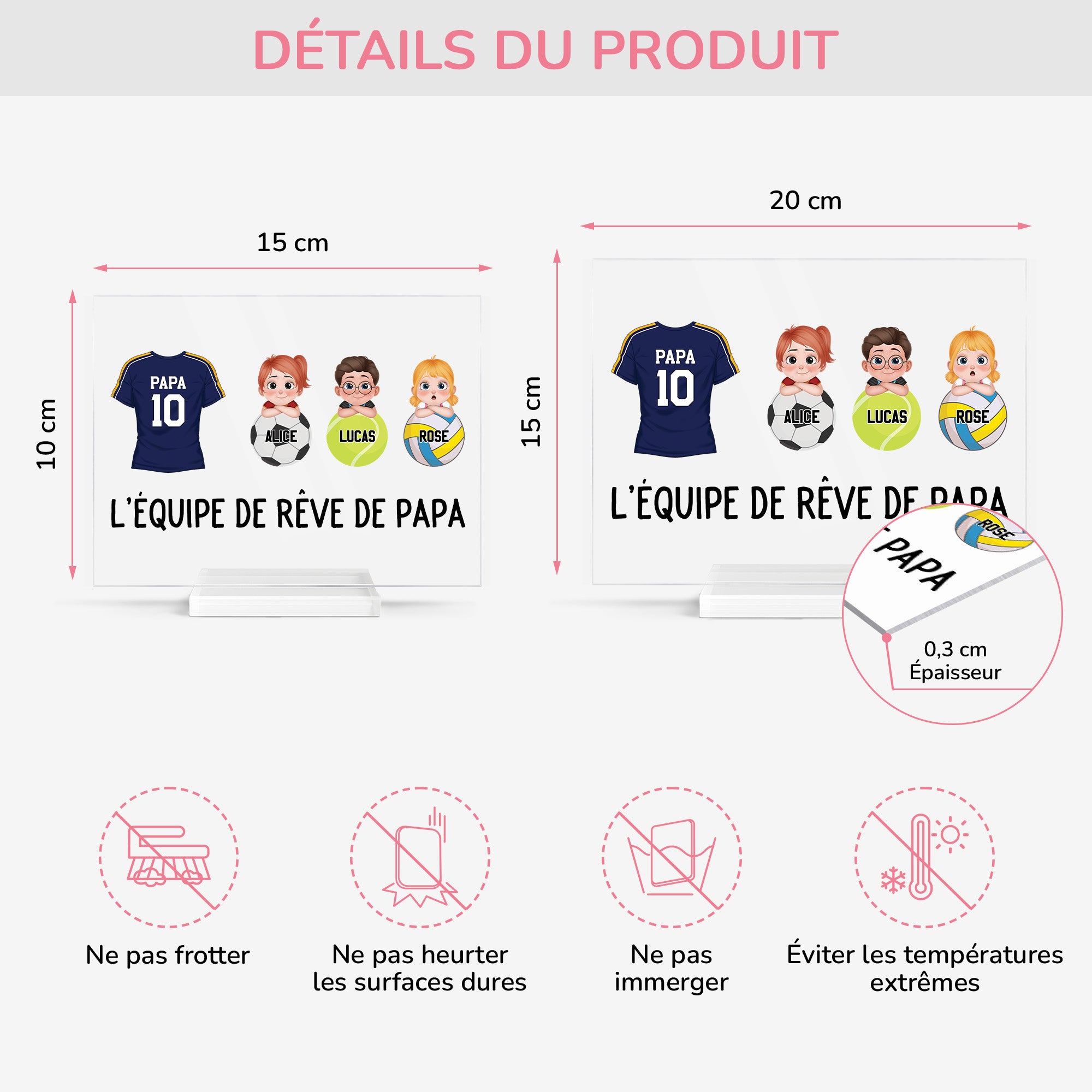 5166RFR4 plaque en acrylique personnalisee l_equipe de reve de papa sportif 5166rtymb