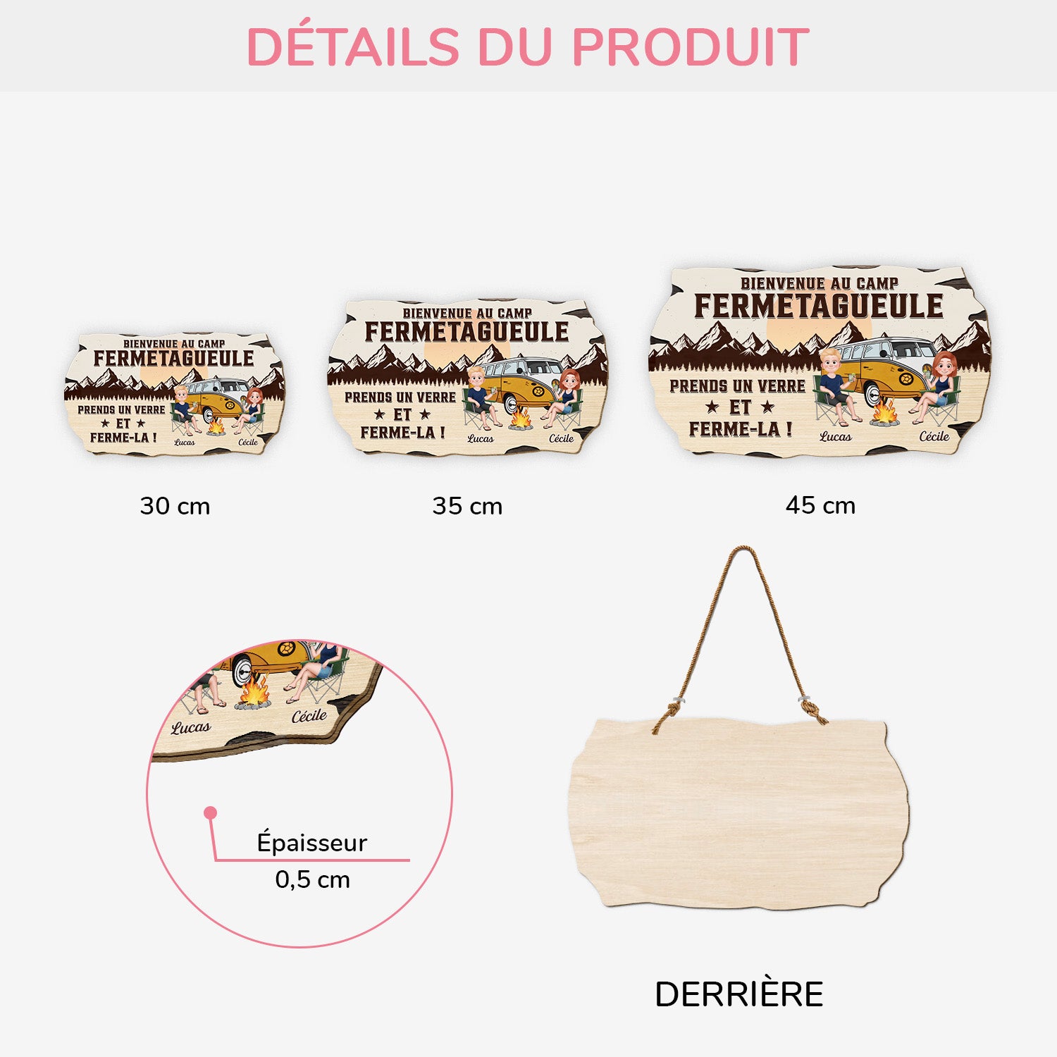 5197QFR3 plaque en bois personnalisee pour couple bienvenue au camp 5197qkltg