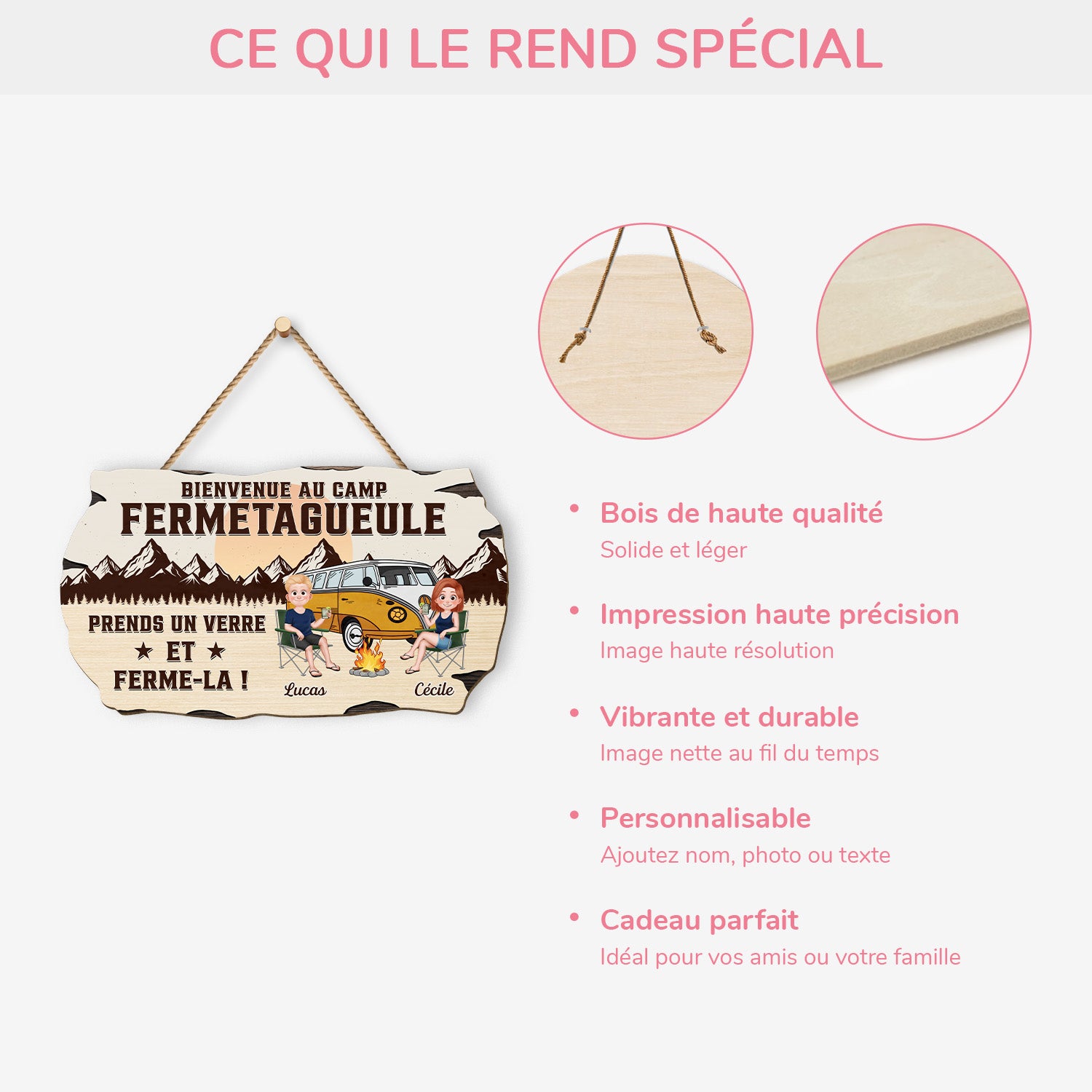 5197QFR4 plaque en bois personnalisee pour couple bienvenue au camp 5197qkltg