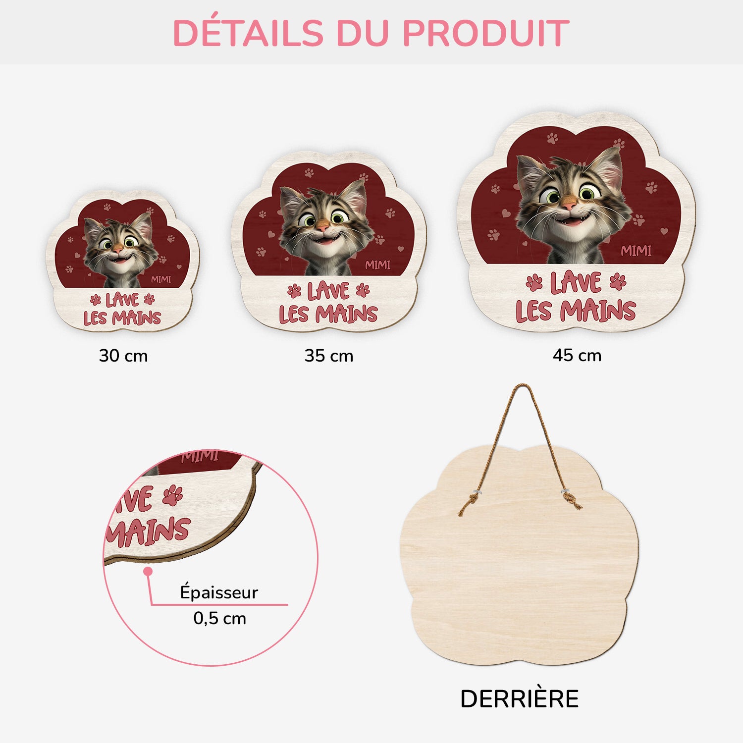 5214QFR3 plaque en bois personnalisee a suspendre avec chat lave tes pattes 5214qk6nd