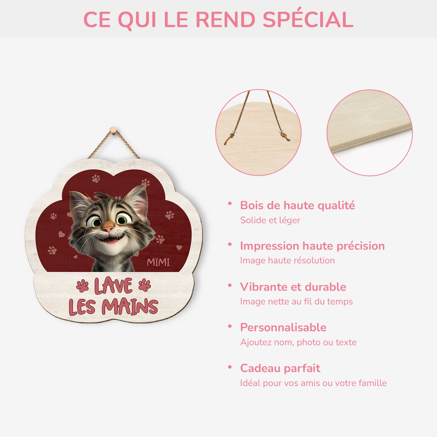 5214QFR4 plaque en bois personnalisee a suspendre avec chat lave tes pattes 5214qk6nd