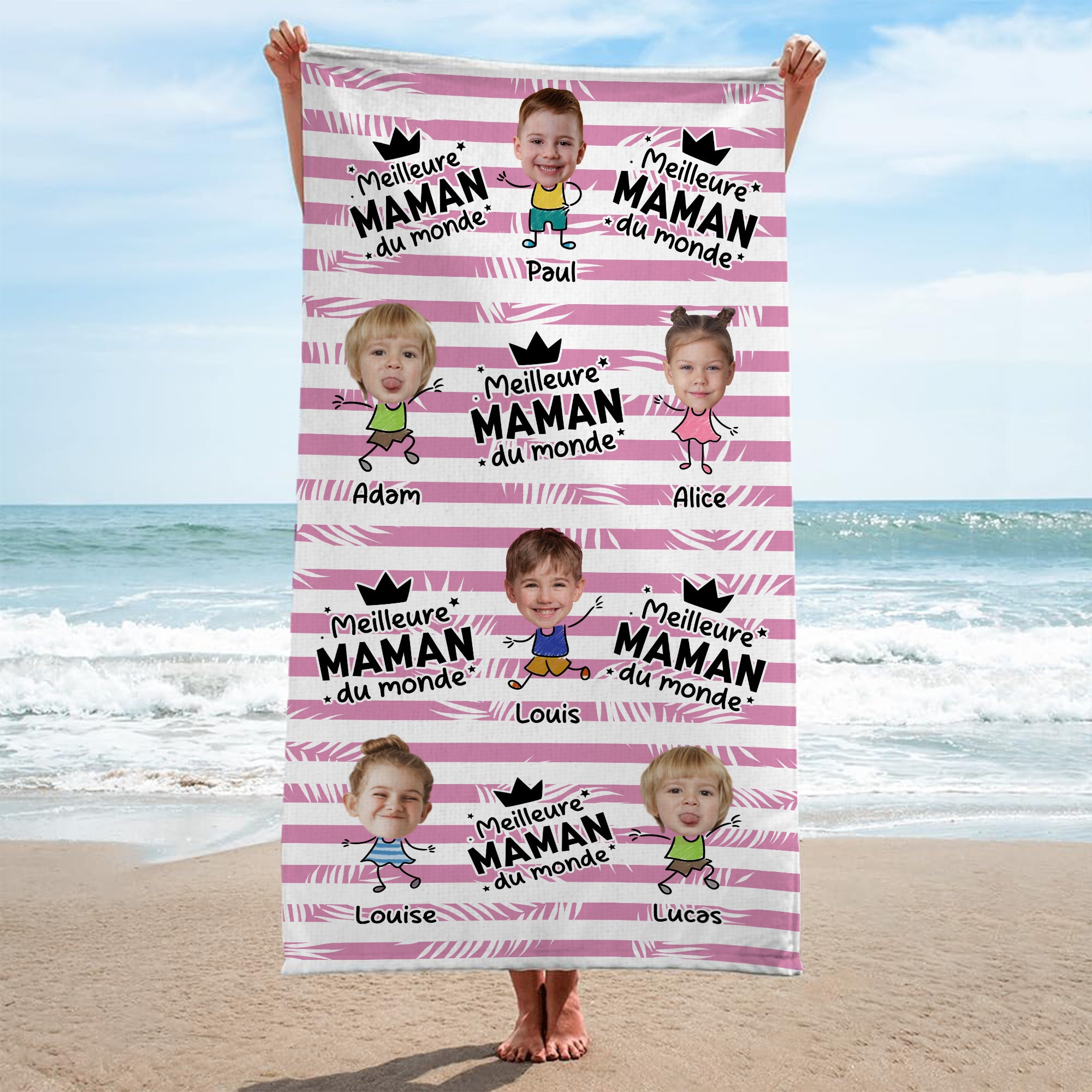 5228BFR2 serviette de plage personnalisee meilleur papa dessin crayon avec visages 5228b8mnb