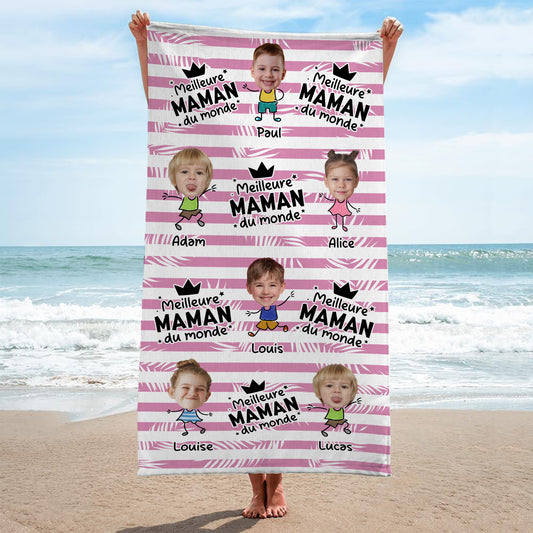 5228BFR2 serviette de plage personnalisee meilleur papa dessin crayon avec visages 5228b8mnb