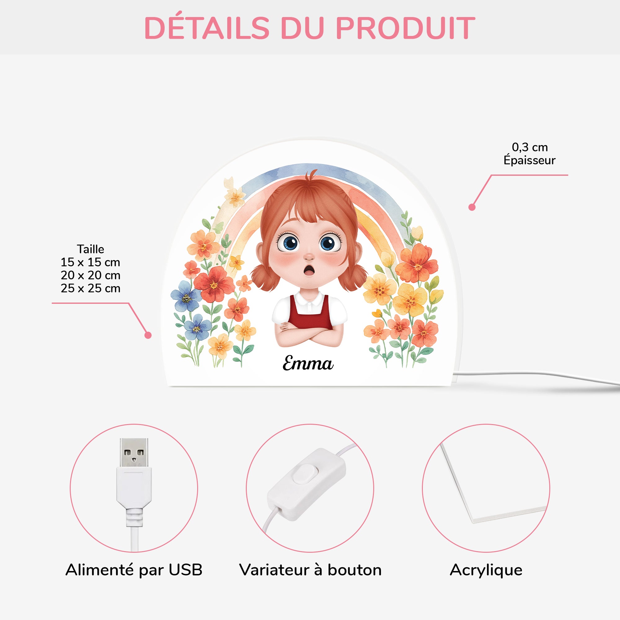 5232LFR3 veilleuse personnalisee enfant mignon version florale 5232l8pzk