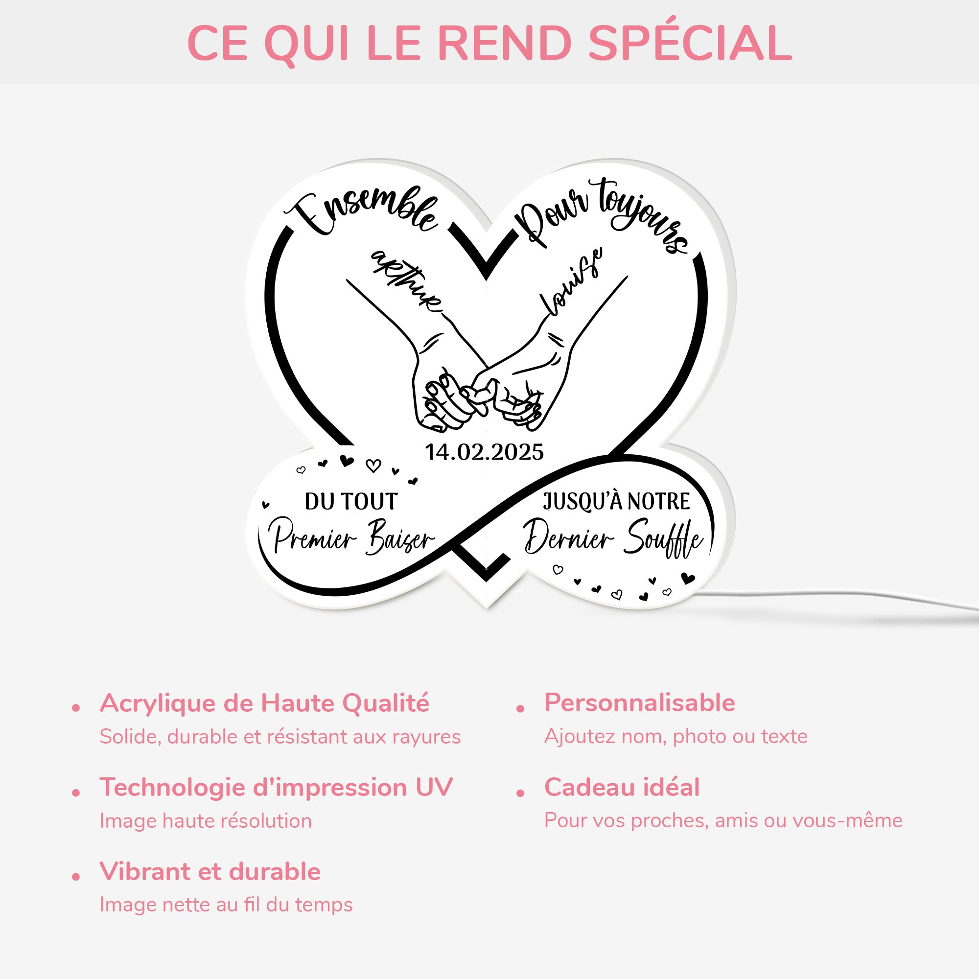 5242LFR4 lightbox personnalisable pour couple ensemble pour toujours version mains 5242l6tma