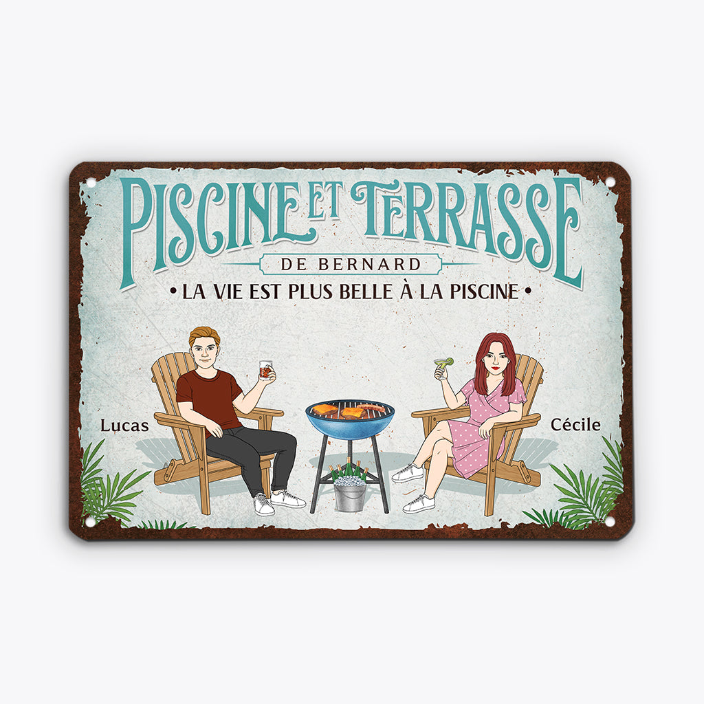 5243EFR1 plaque en metal personnalisee pour couple a la piscine 5243e6mza