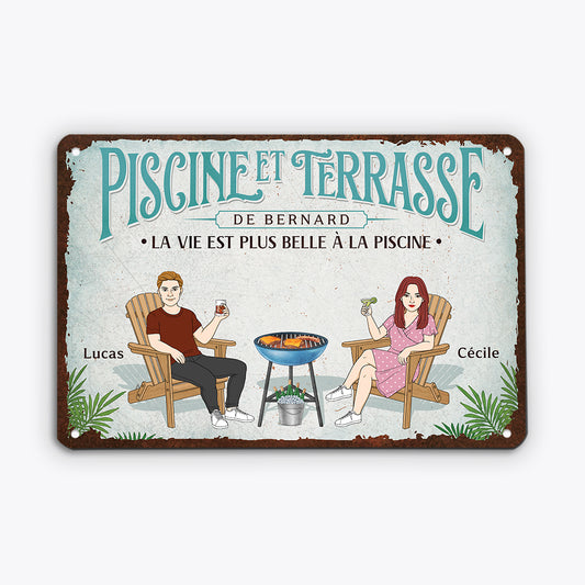 5243EFR1 plaque en metal personnalisee pour couple a la piscine 5243e6mza