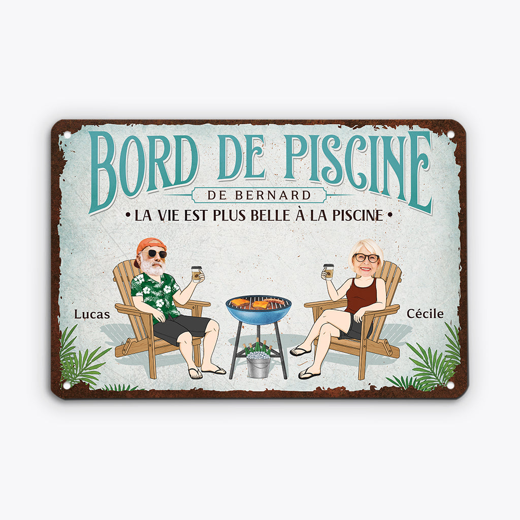 5243EFR2 plaque en metal personnalisee pour couple a la piscine 5243e6mza