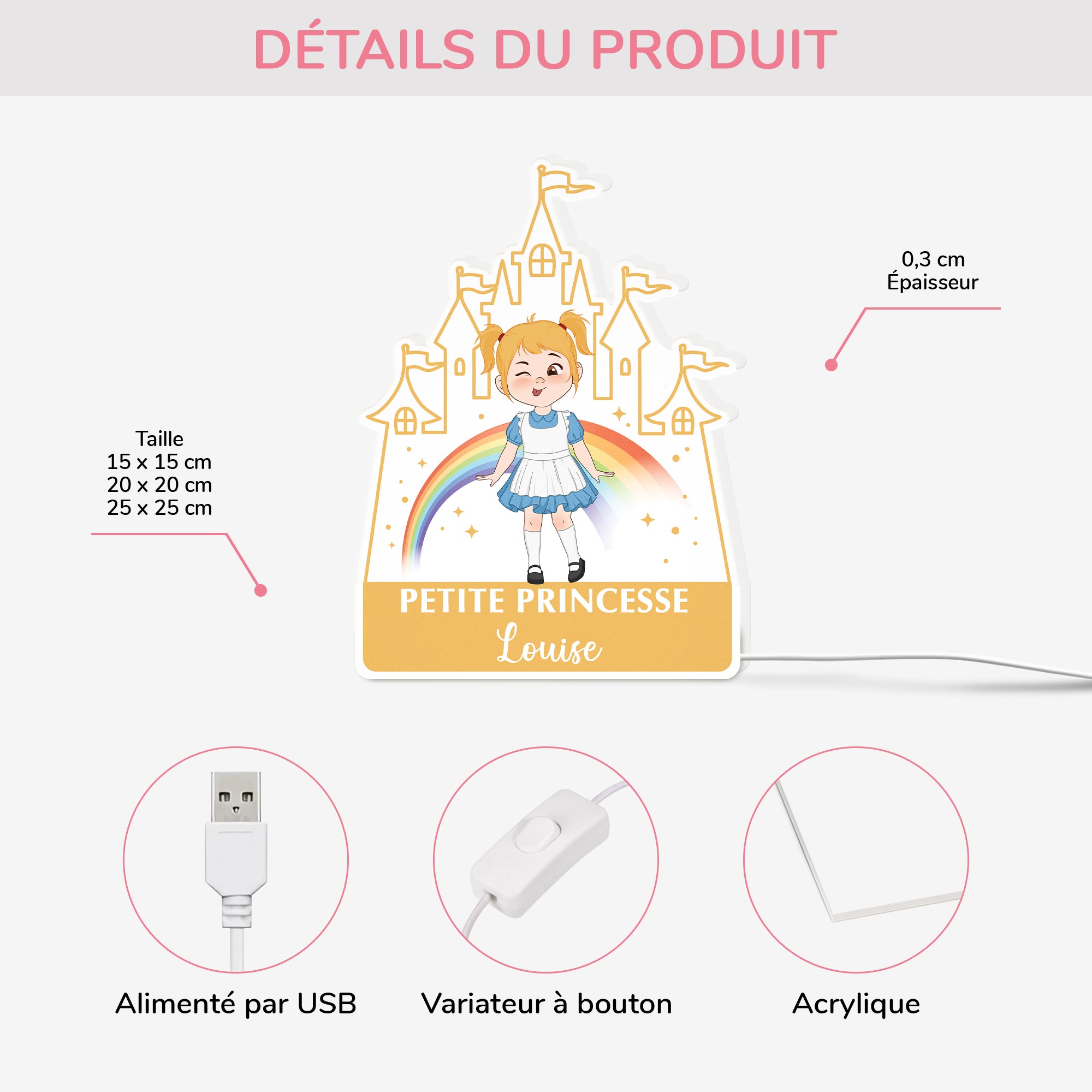 5248LFR4 lightbox personnalisable pour fille petite princesse 5248lkgzk