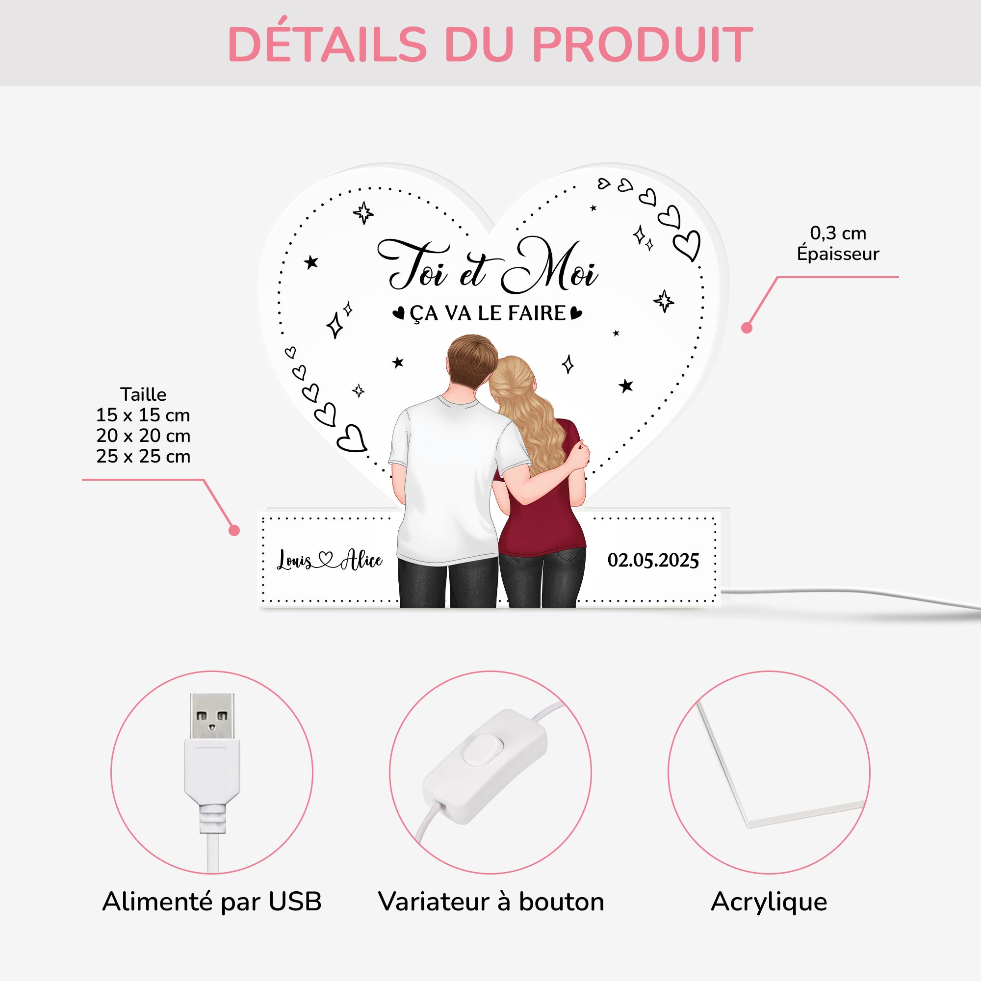 5250LFR3 lightbox personnalisable pour couple toi et moi 5250ltlng