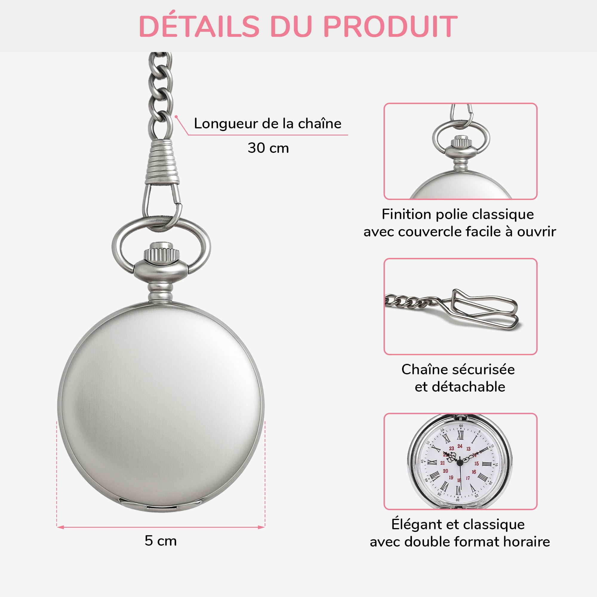 5258OFR3 montre de poche personnalisable papa toujours mon heros 5258o3qmb