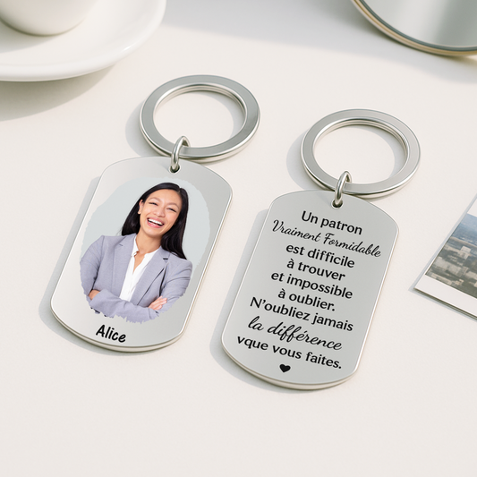 5287JFR2 porte cle aluminium personnalise photo un patron vraiment formidable 5287j