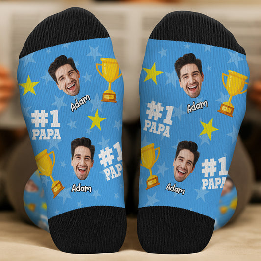 5314JFR2 chaussettes personnalisees papa no 1 avec visage 5314jtqtb
