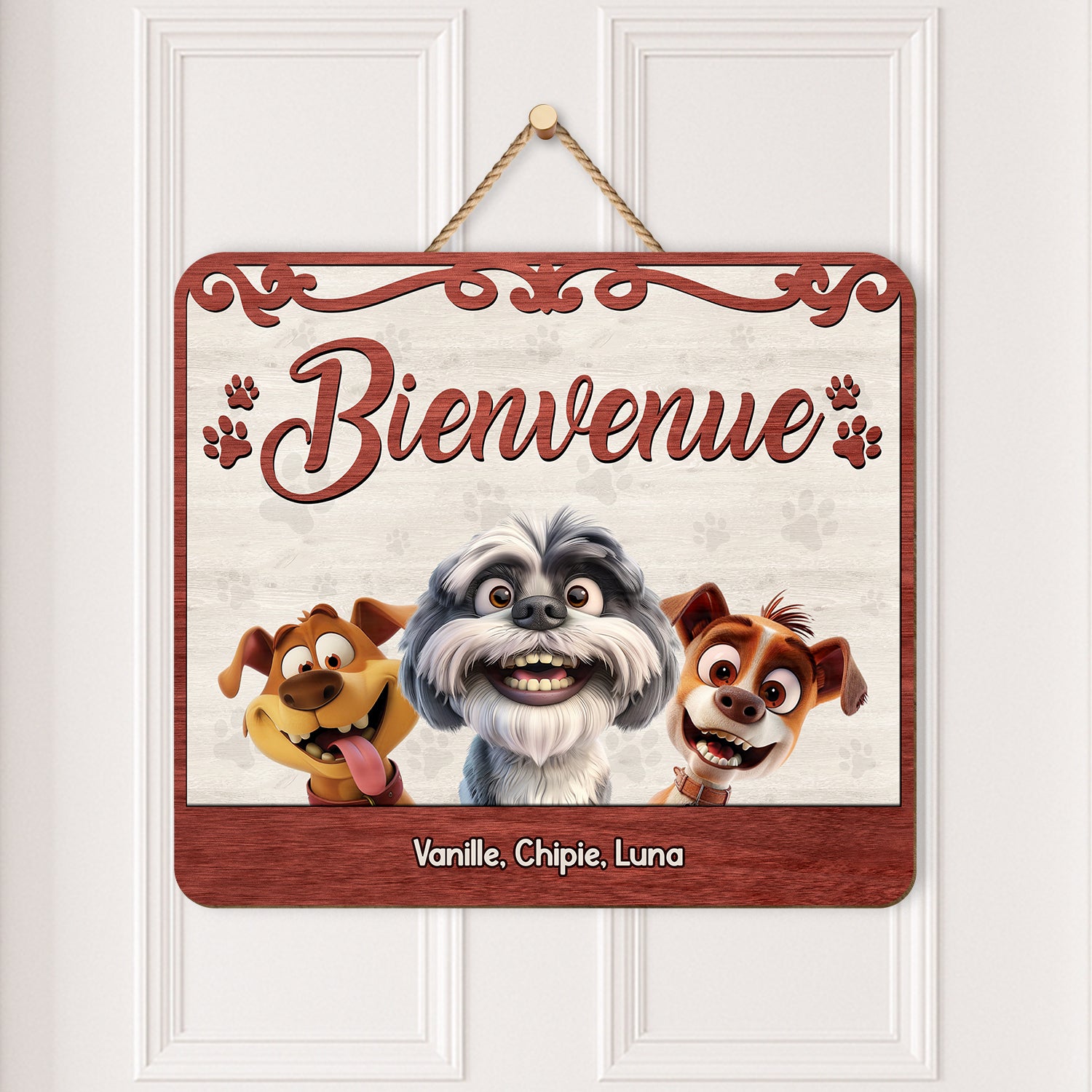 5321QFR2 plaque en bois personnalisee bienvenue version chat malin 5321q3ynd