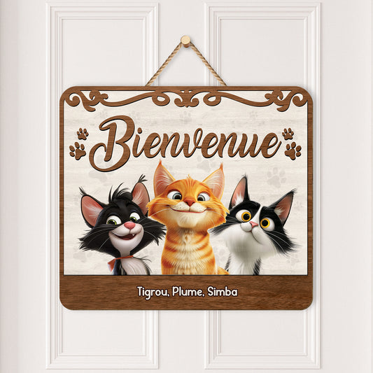 5321QFR2 plaque en bois personnalisee bienvenue version chien malin 5321q3ync