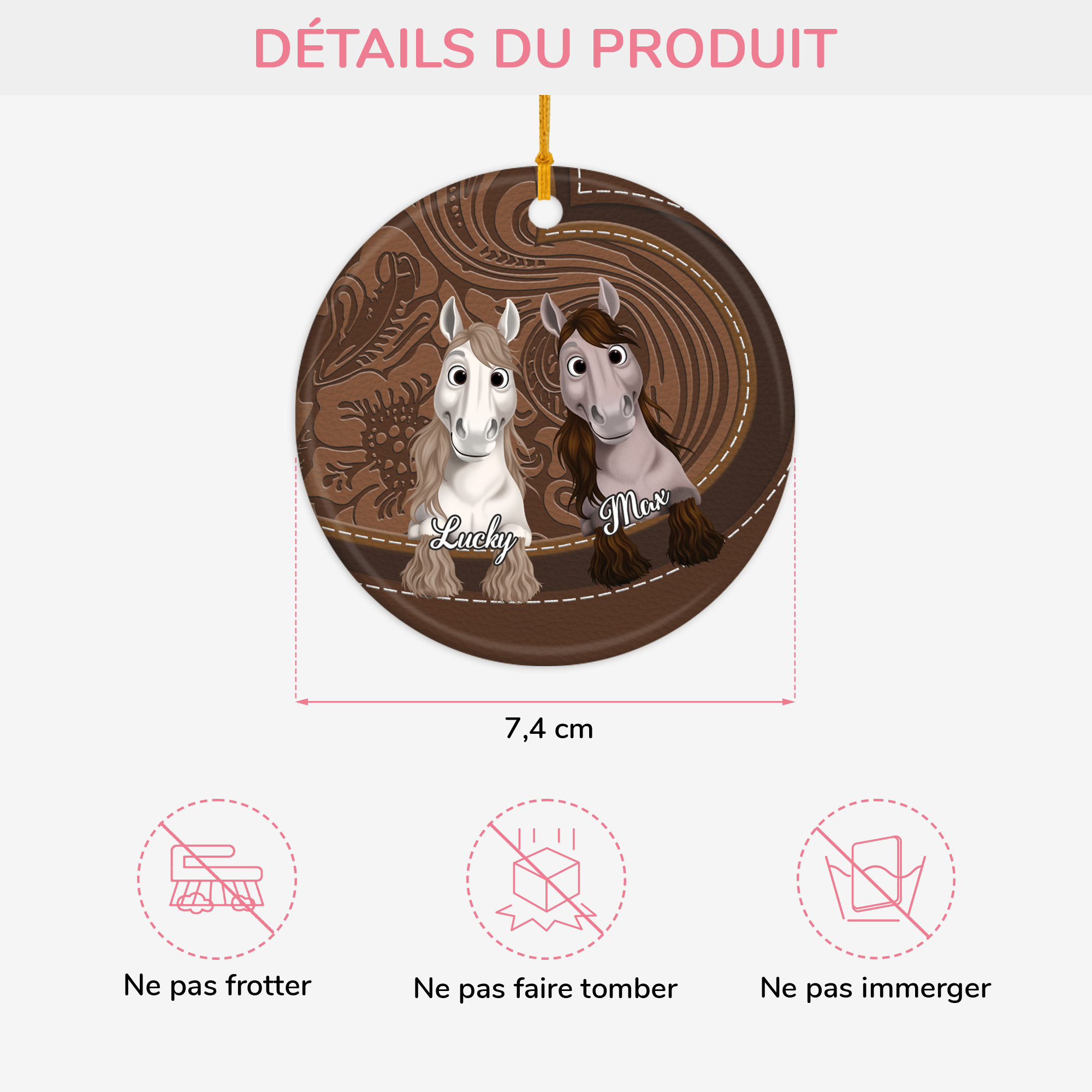 5336OFR3 ornement ceramique personnalise portrait de chevaux 5336o3v3b
