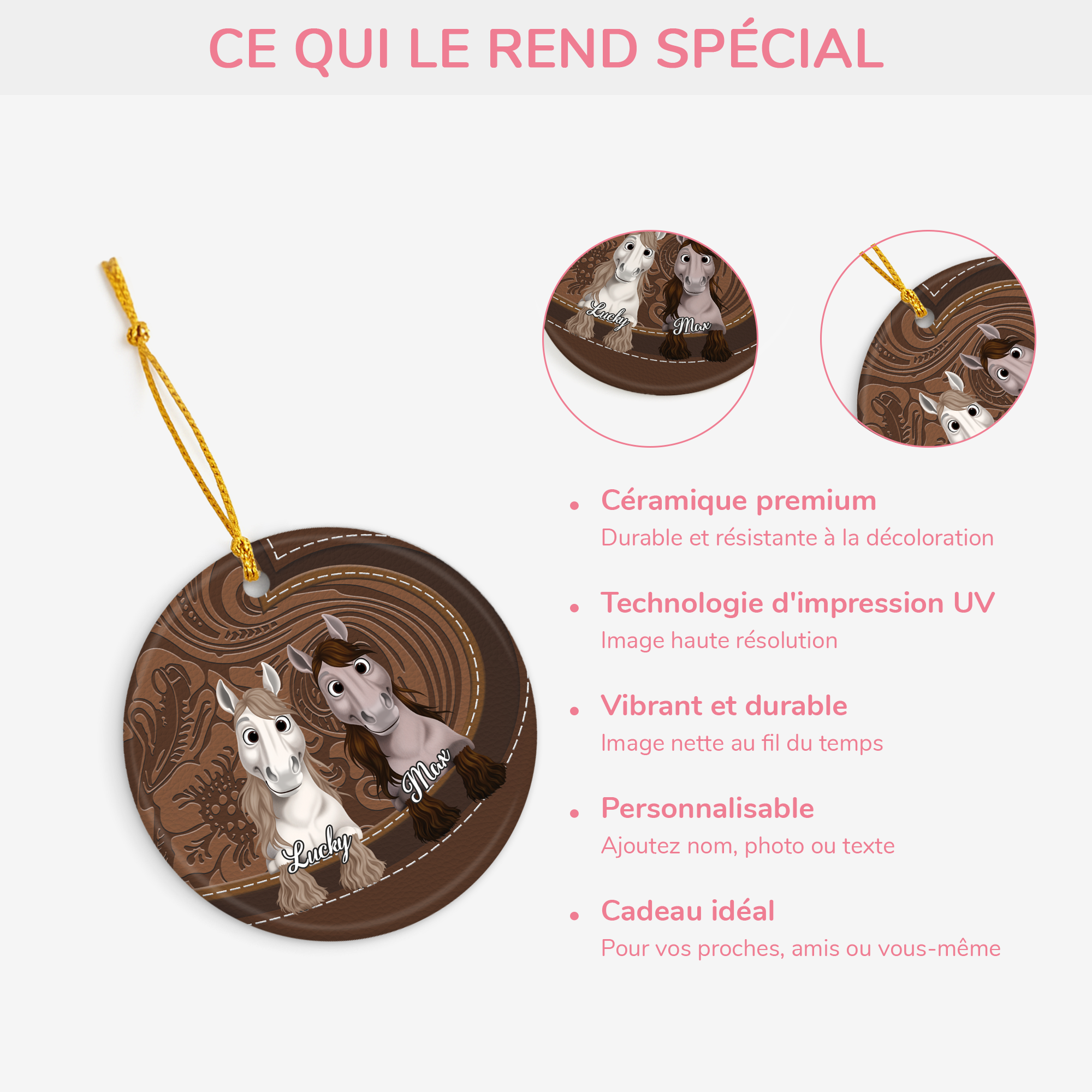 5336OFR4 ornement ceramique personnalise portrait de chevaux 5336o3v3b