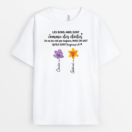 5342AFR1 t shirt personnalise amitie avec fleurs et prenoms _ amies comme des etoiles 5342akv0f