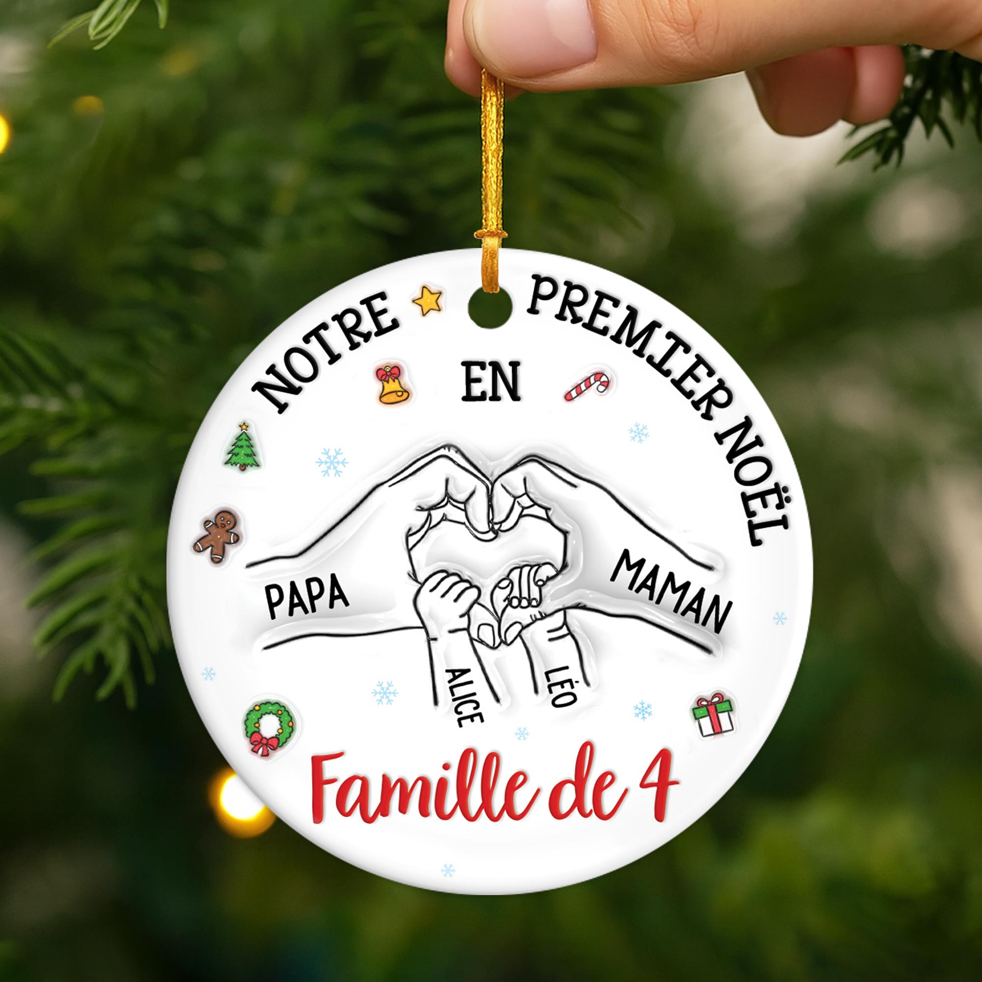 5383OFR2 effet dimpression 3d ornement ceramique personnalise notre premier noel en famille de 3 5383o