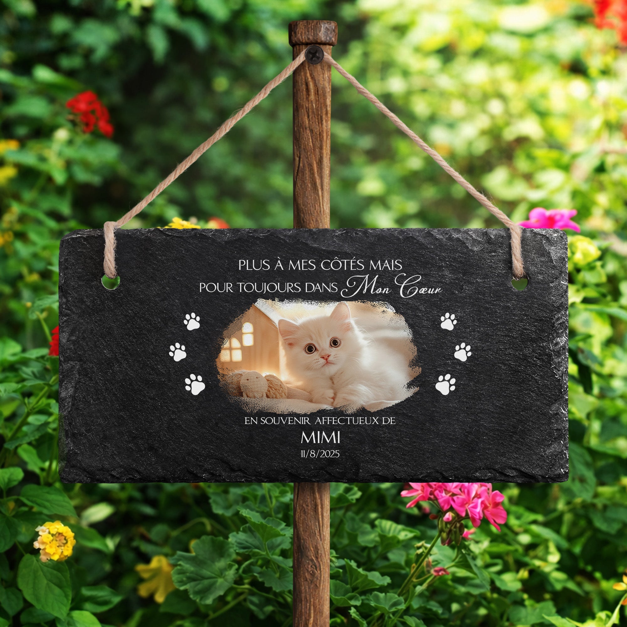 5408EFR2 plaque ardoise personnalisee photo commemorative pour jardin _chien chat toujours dans mon coeur 5408ecq5c