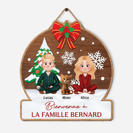 5409QFR1 plaque en bois personnalise couple avec chat bienvenue a notre famille 5409qkznd