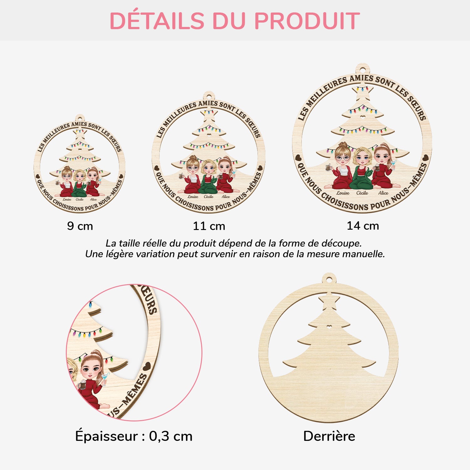 5416OFR3 ornement noel en bois a 1 couche personnalise meilleures amies sont les soeurs que lon choisit 5416o6tzf