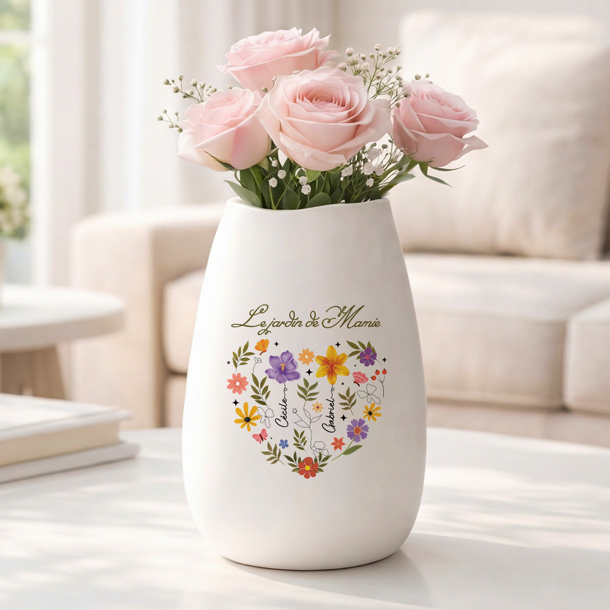 541AOFR2 vase personnalisable ceramique mate le jardin de maman mamie forme de coeur 541aoslta