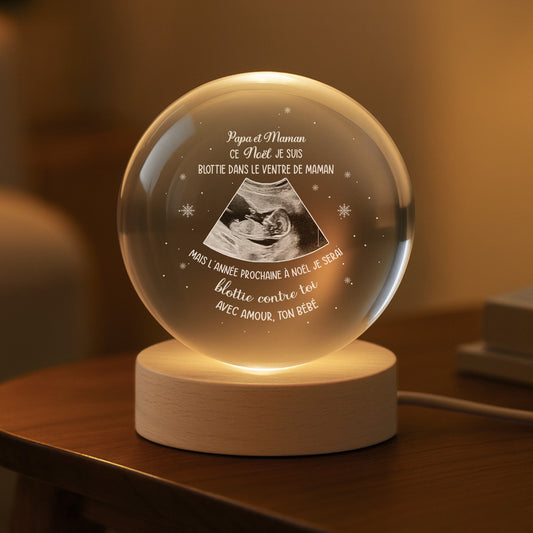 5428LFR2 veilleuse boule de cristal personnalisee photo pour future mamanfutur papa message noel de bebe 5428lkt5b