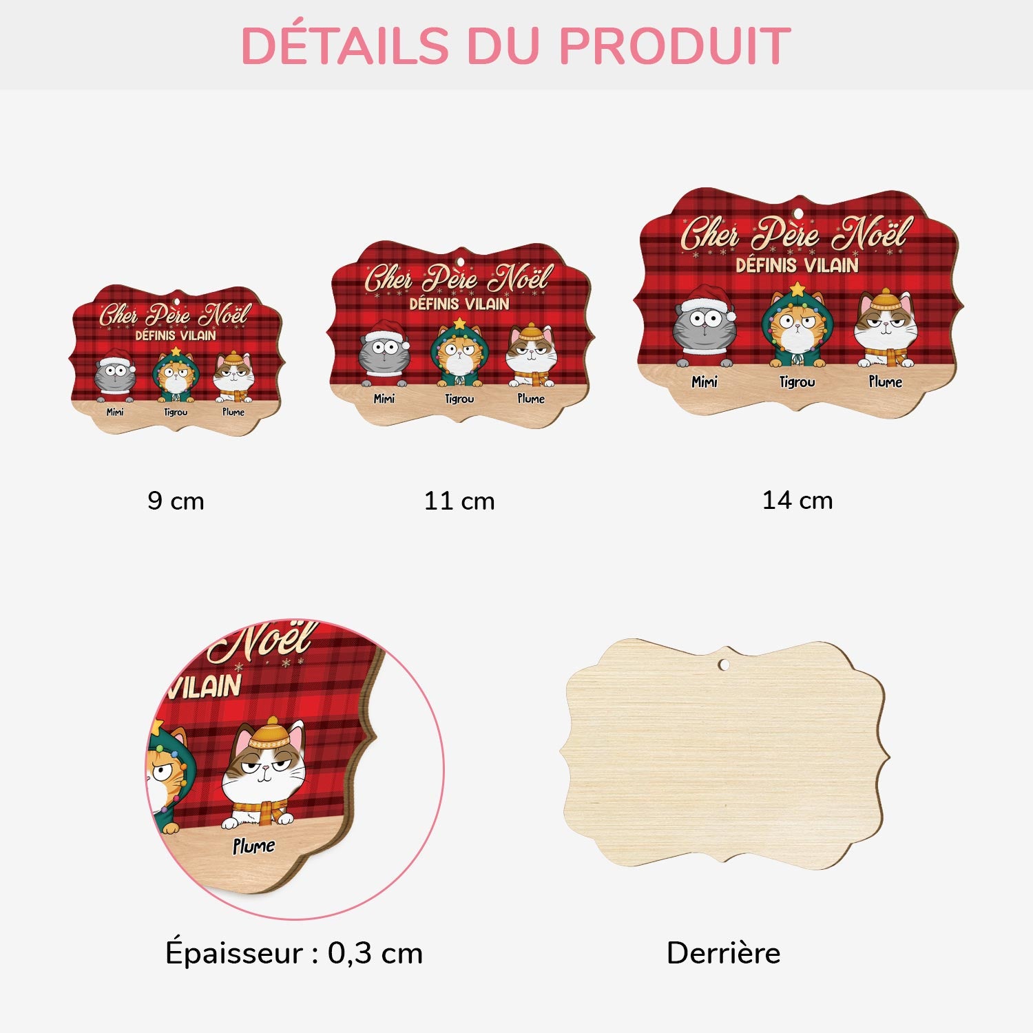 5434OFR3 ornement en bois a 1 couche personnlaise chat cher pere noel definis vilain 5434otlad