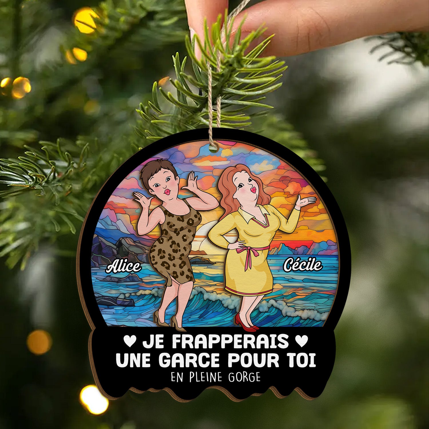 5446OFR2 ornement en bois a 2 couches ami personnalise je frapperais pour toi 5446o8ttf