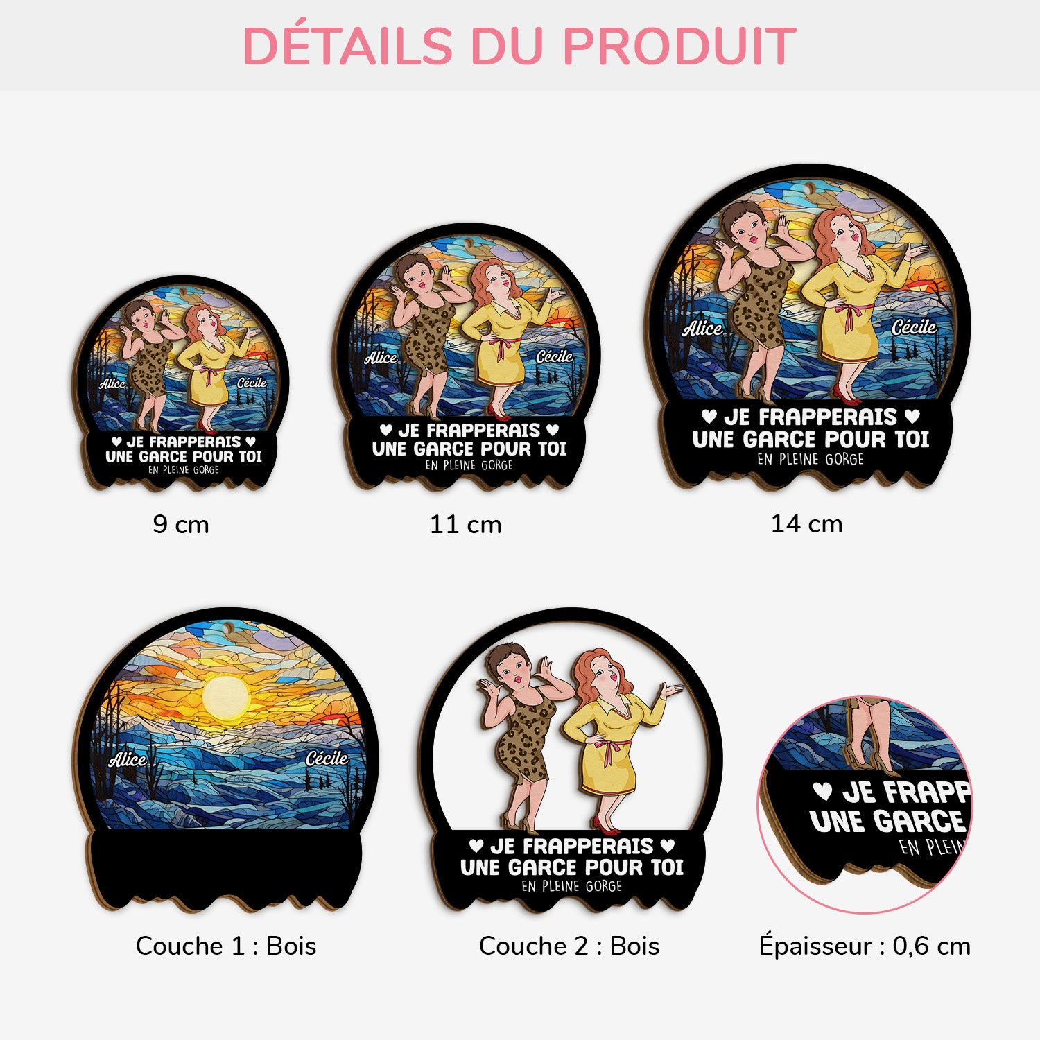 5446OFR3 ornement en bois a 2 couches ami personnalise je frapperais pour toi 5446o8ttf