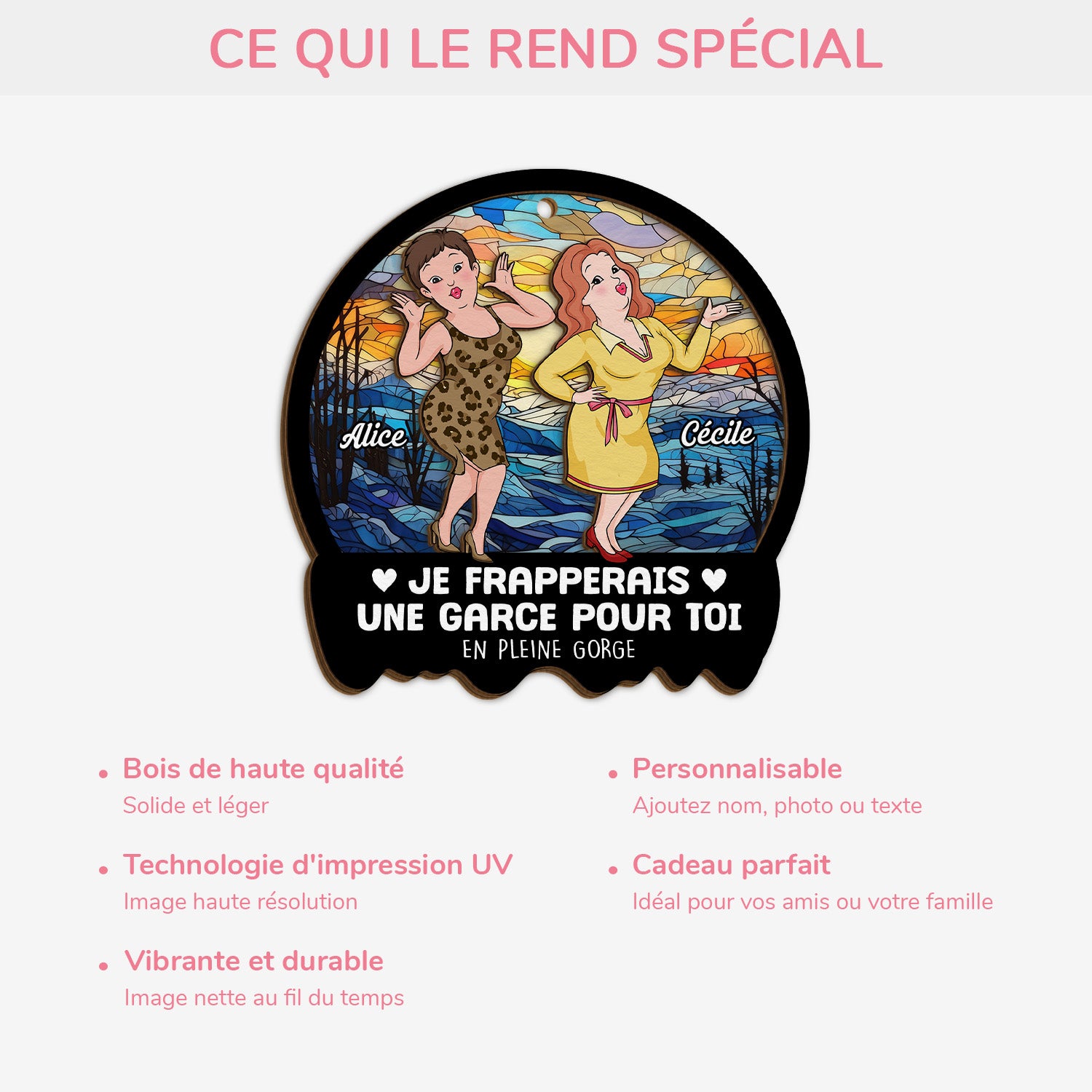 5446OFR4 ornement en bois a 2 couches ami personnalise je frapperais pour toi 5446o8ttf