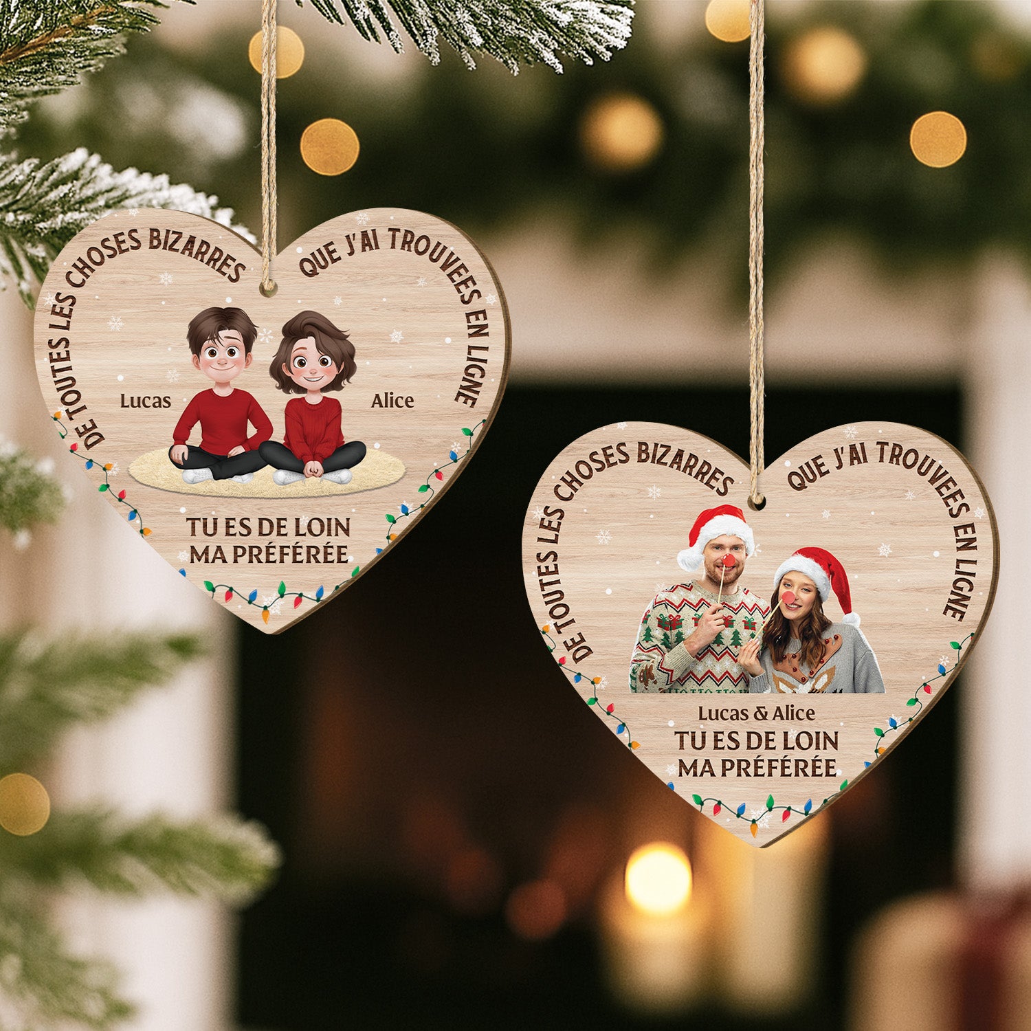 5456OFR2 ornement en bois a 1 couche personnalise noel pour couple photo tu es de loin ma preferee 5456okumg