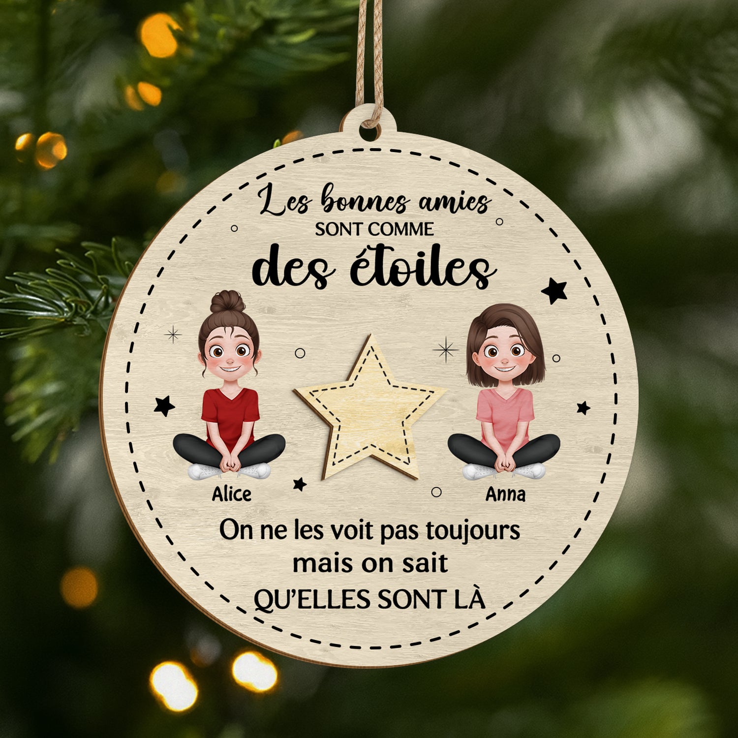 5457OFR1 ornement en bois a 2 couches personnalise bonnes amies comme des etoiles noel 5457othnf