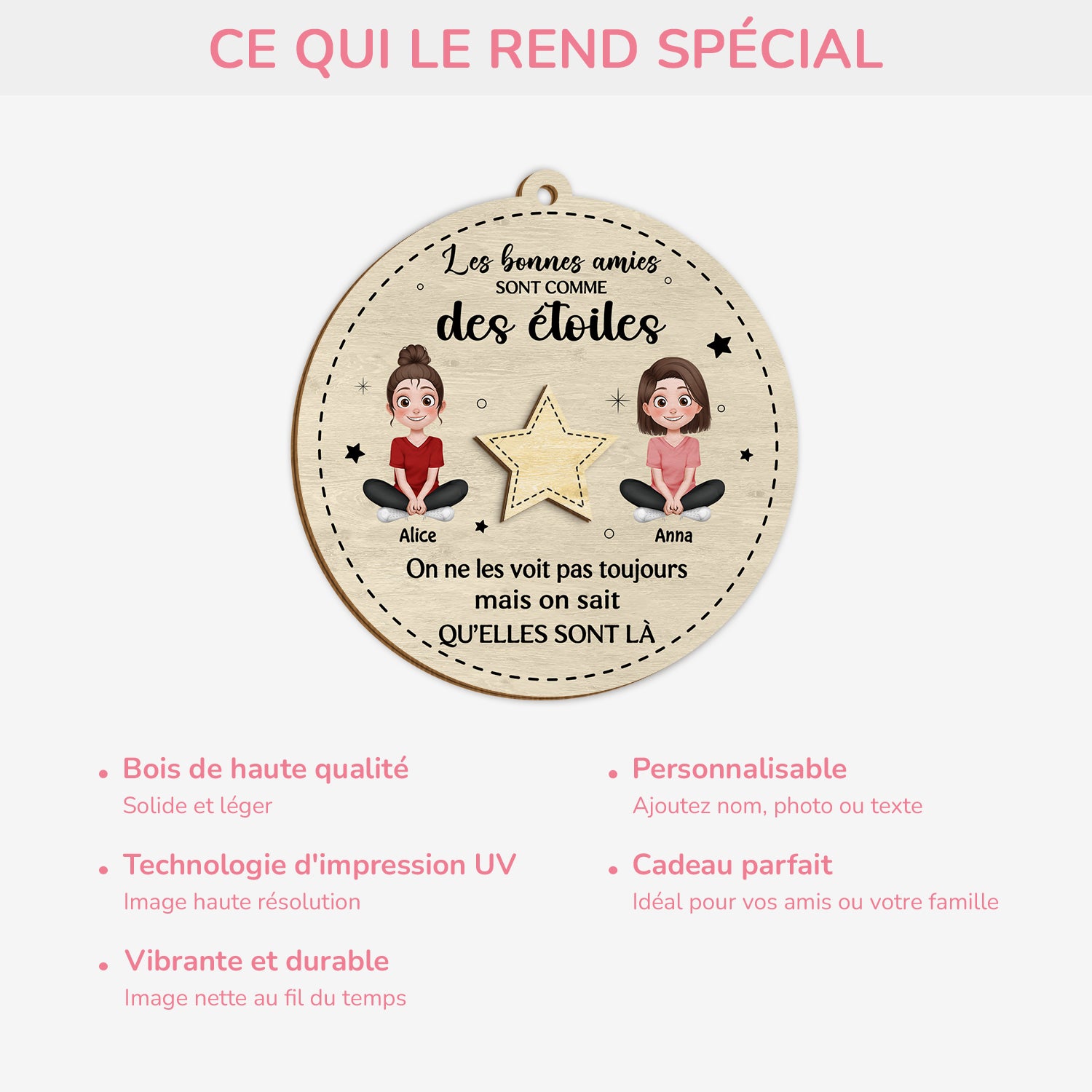5457OFR4 ornement en bois a 2 couches personnalise bonnes amies comme des etoiles noel 5457othnf