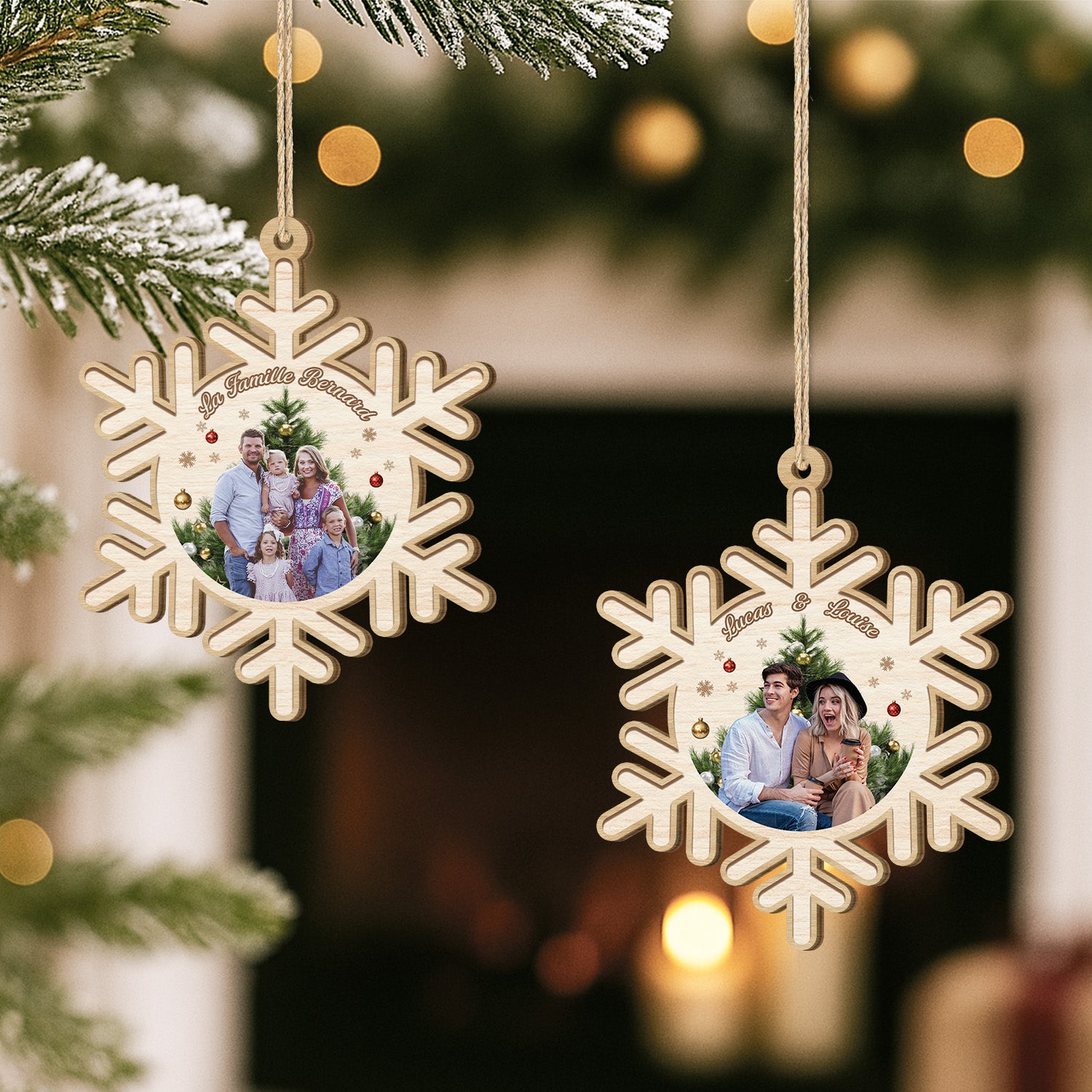 5479OFR2 ornement noel en bois a 1 couche personnalise famille notre famille neige 5479okqqi