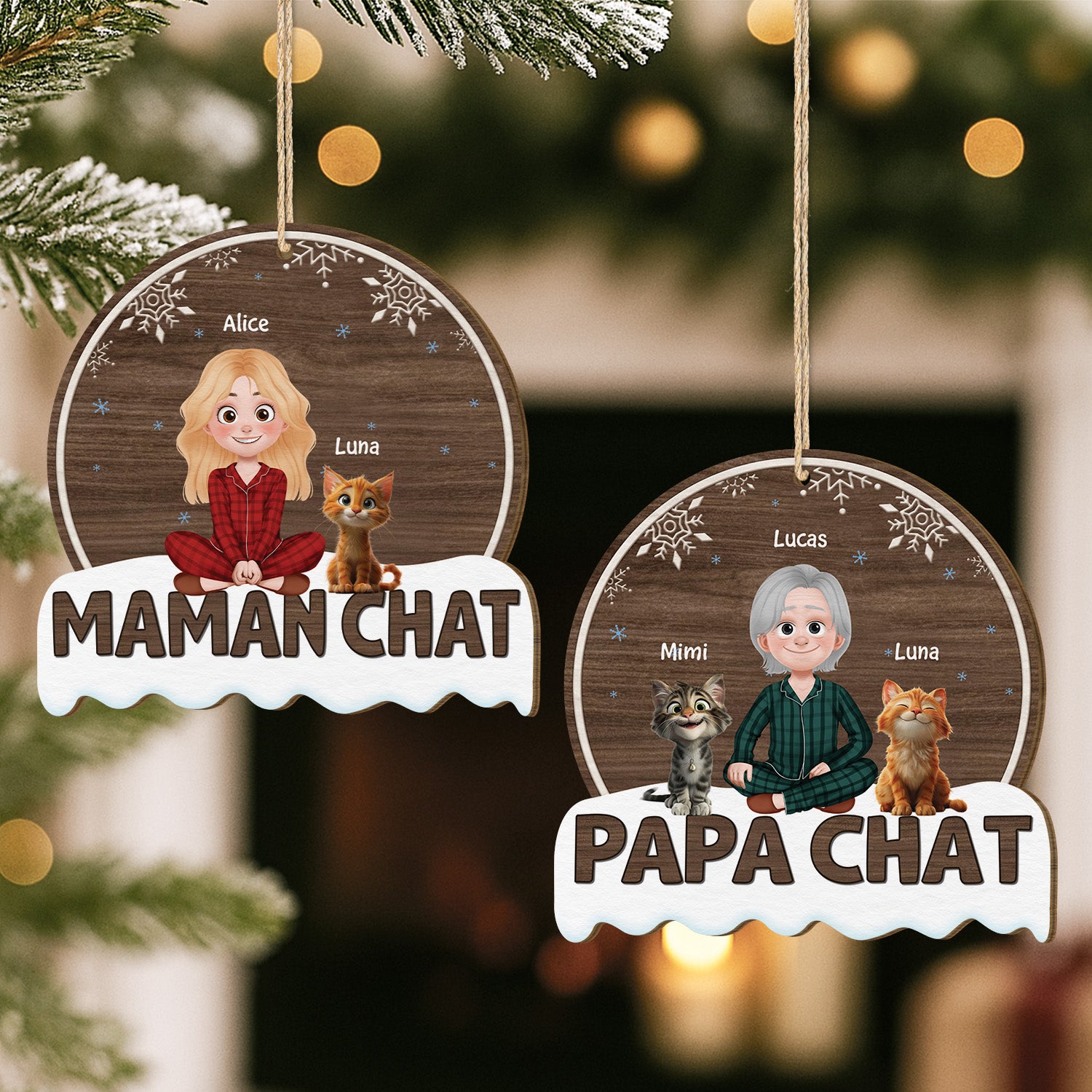 5483OFR2 ornement noel en bois a 1 couche personnalise maman chat 5483okhad