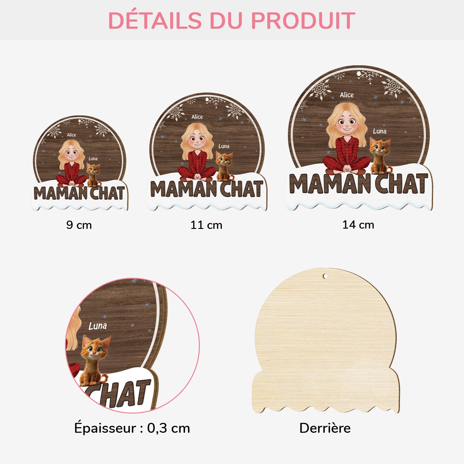 5483OFR3 ornement noel en bois a 1 couche personnalise maman chat 5483okhad